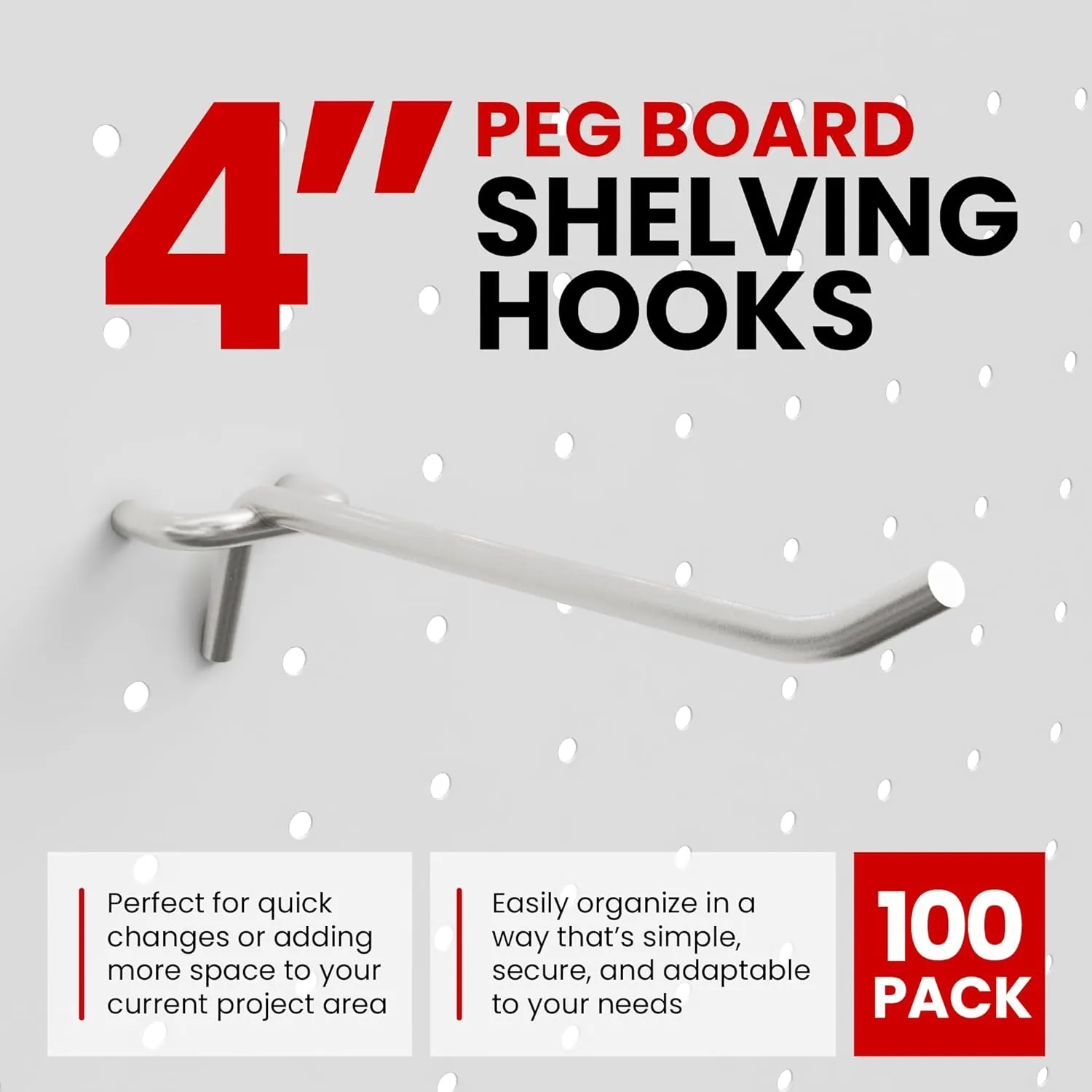 100 PC PEG Board Hooks 4 inch Pegboard Hooks 4" Length Wholesale Lot