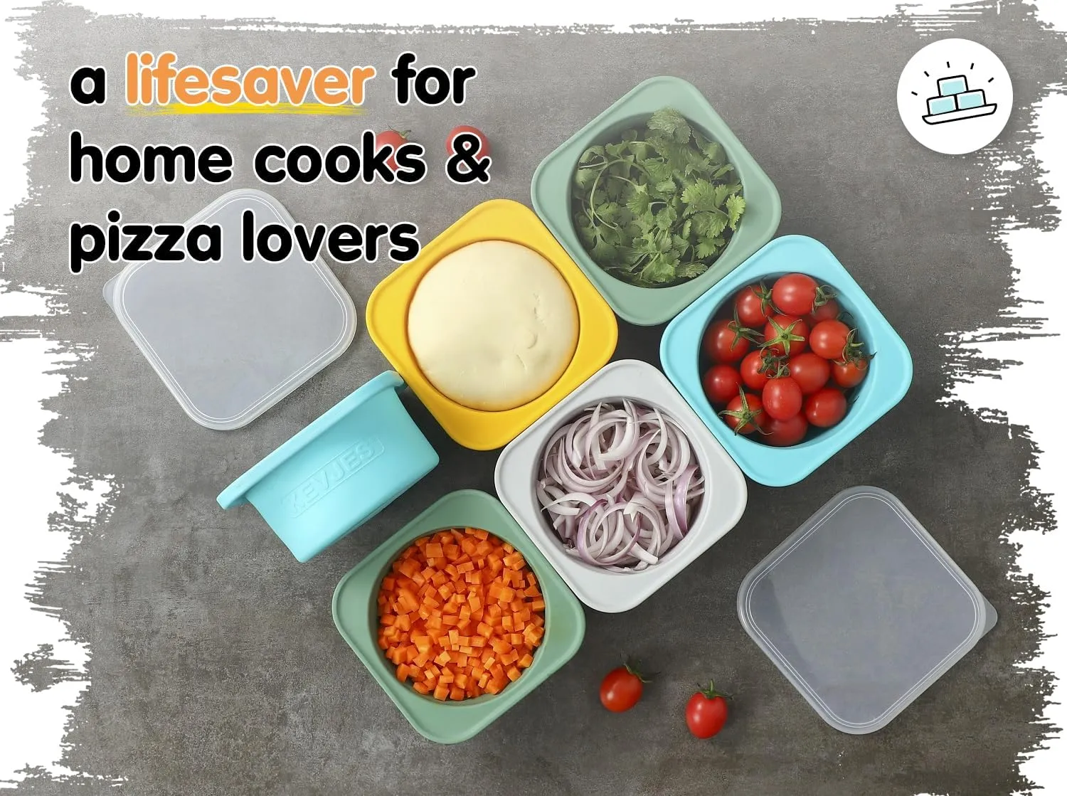 1000ml PLUS Pizza Sourdough Proofing Containers with Air-tight Lids for DIY family Artisan Pizza,Bread,Bagel-Food Grade Silicone -Freezer, Fridge, Dishwasher Safe-2 Pack (Space Grey)