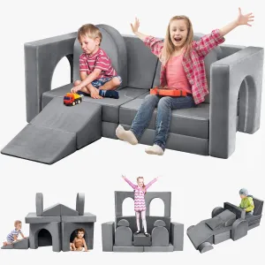 14PCS Modular Play Couch for Toddler Kids Playroom Bedroom, 500  DIY Nugget Couch Kids Boost Creativing Playing Sleeping Reading for Boys Girls Teens (Grey)