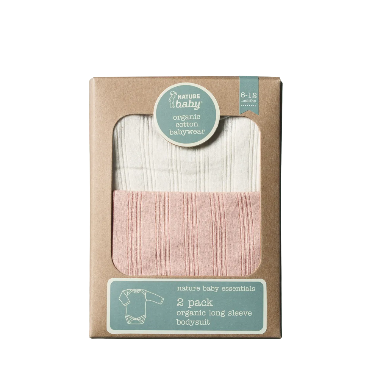 2 Pack Derby Long Sleeve Bodysuits | Natural/Rose Bud