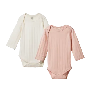 2 Pack Derby Long Sleeve Bodysuits | Natural/Rose Bud