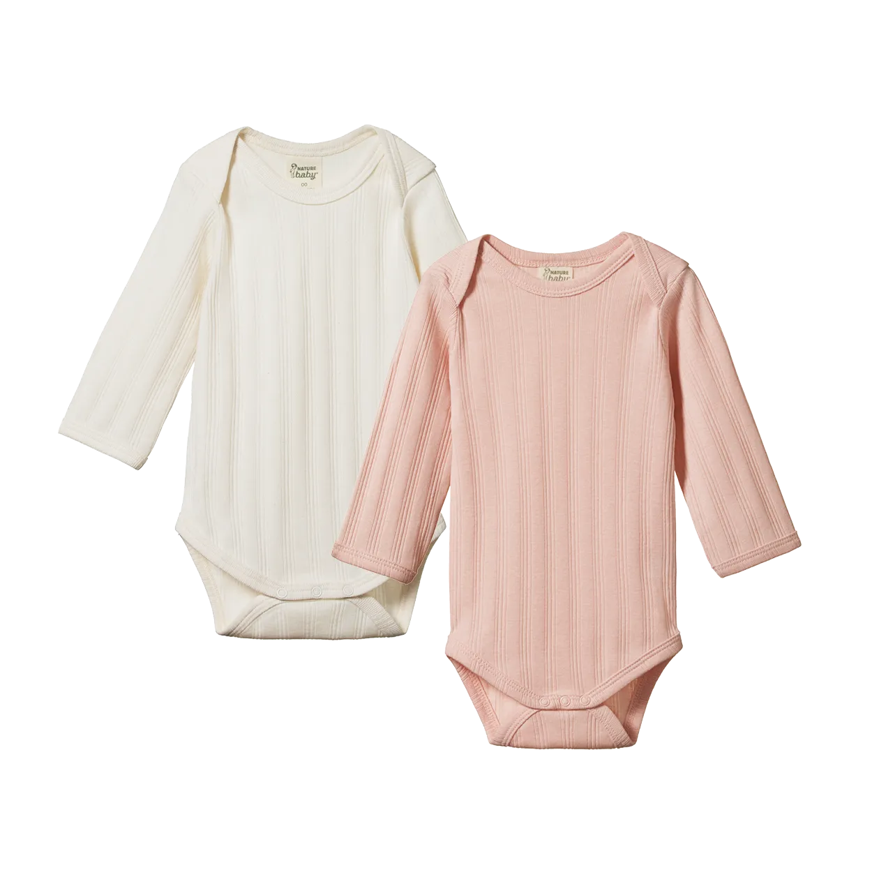 2 Pack Derby Long Sleeve Bodysuits | Natural/Rose Bud