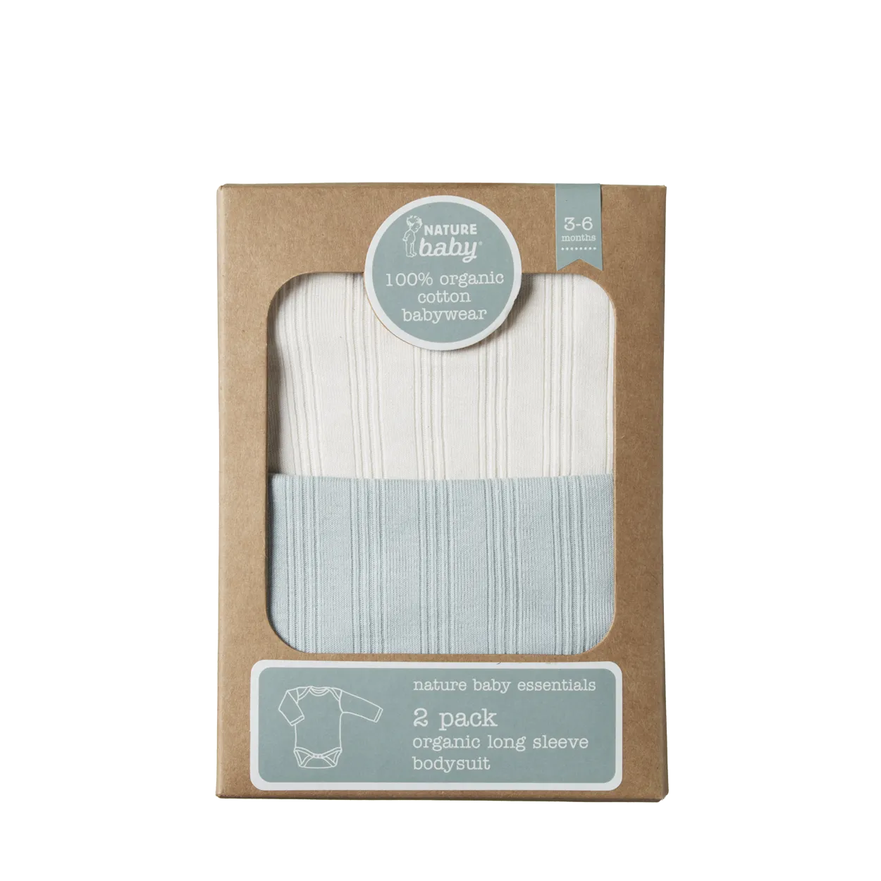 2 Pack Derby Long Sleeve Bodysuits | Natural/Sea