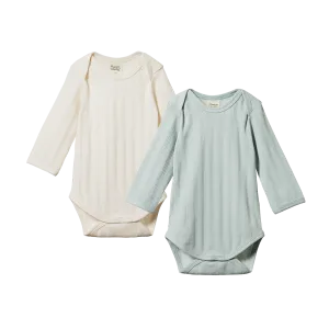 2 Pack Derby Long Sleeve Bodysuits | Natural/Sea