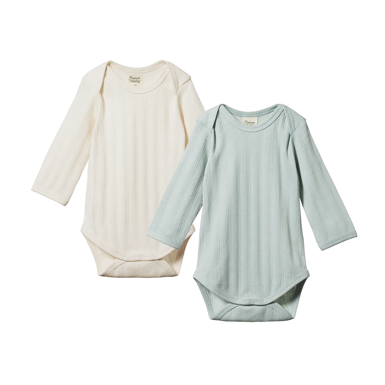 2 Pack Derby Long Sleeve Bodysuits | Natural/Sea