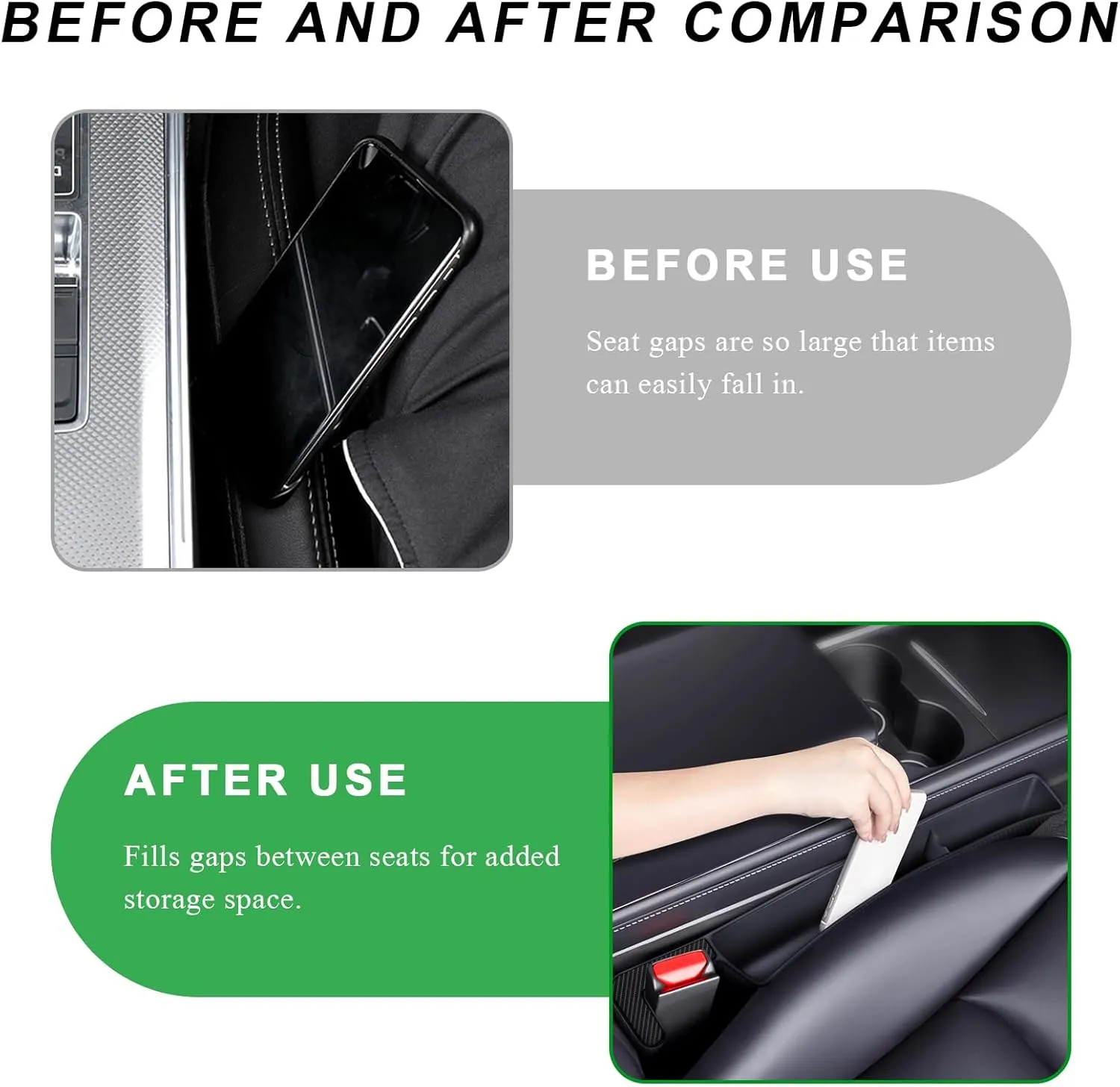 2 PCS Car Seat Gap Filler Organizer, Multifunctional Auto Side Seat Gap Filler Phone Holder, Universal Vehicle Storage Box Fill Gap Space Between Seats and Console (Black)