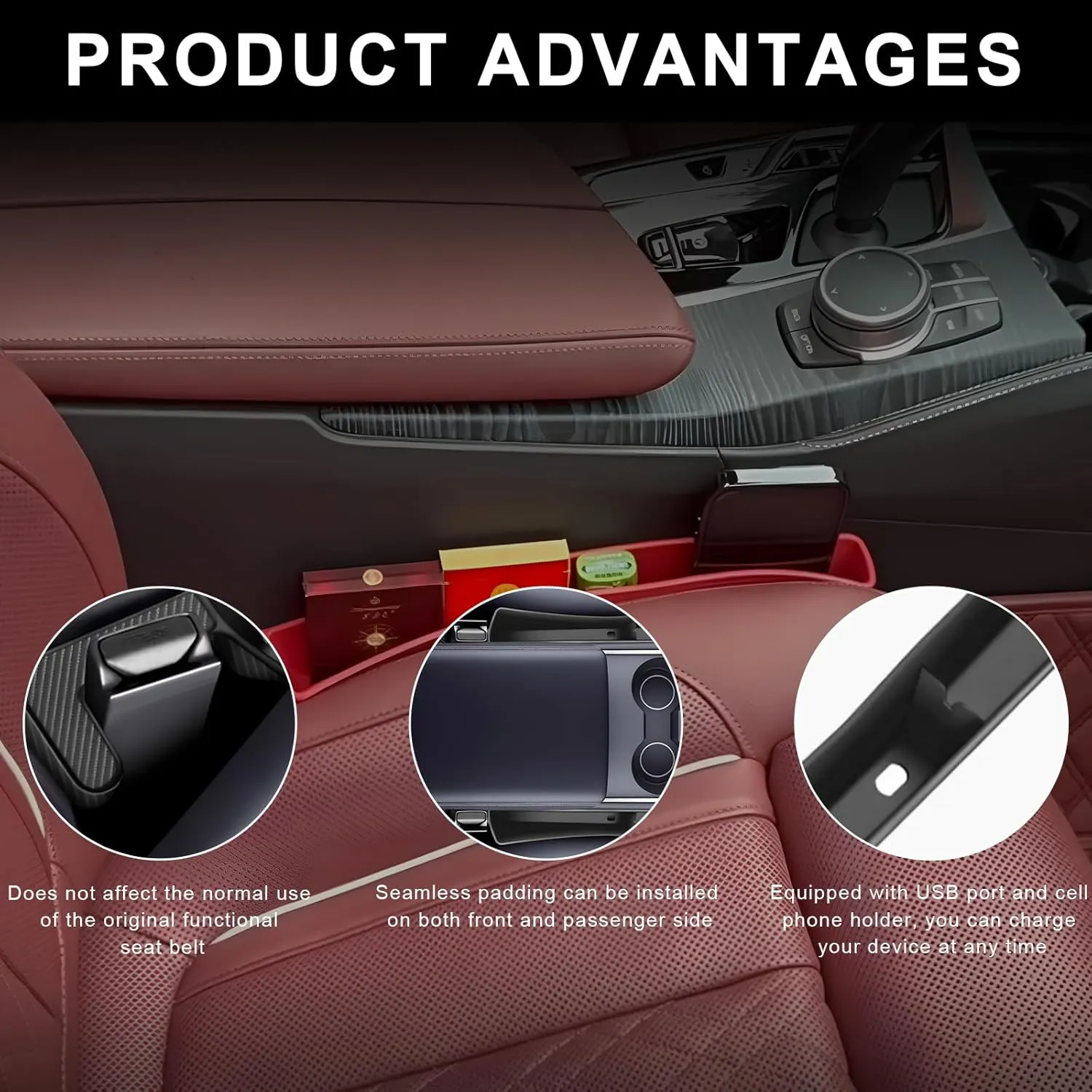 2 PCS Car Seat Gap Filler Organizer, Multifunctional Auto Side Seat Gap Filler Phone Holder, Universal Vehicle Storage Box Fill Gap Space Between Seats and Console (Black)
