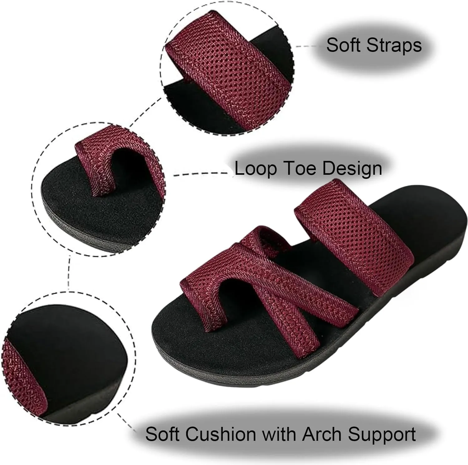 2024Women's Hollow Mesh Slide Sandals, Summer Comfy Non Slip Flat Loop Toe Shoes Arch Support Peep Toe Slippers