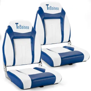 2pcs Boat Seat, Fishing High Back Seat, Folding Boat Seat, Microfiber Leather Seat Wear Resistant Waterproof Sunproof 316 Stainless Steel Hinges (Blue   White)