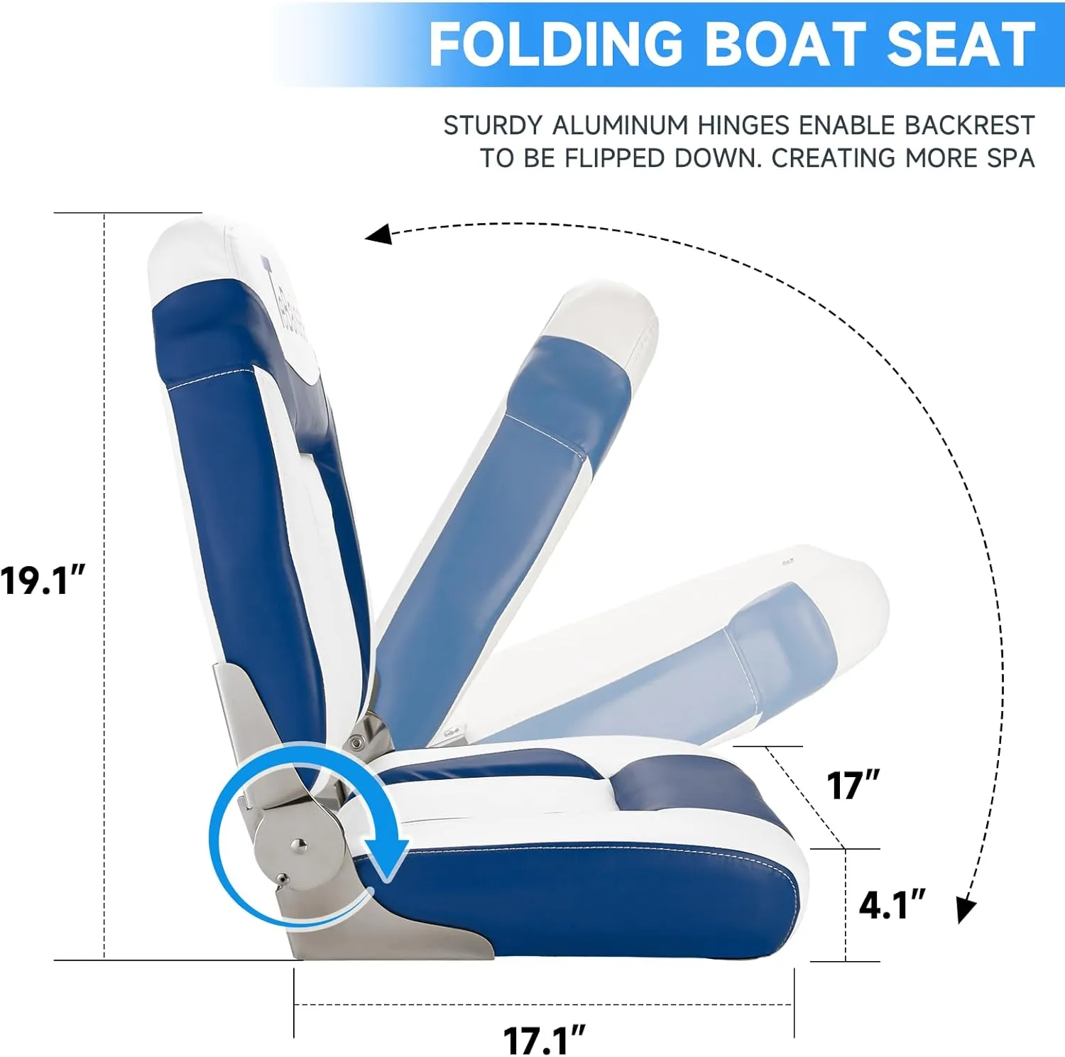 2pcs Boat Seat, Fishing High Back Seat, Folding Boat Seat, Microfiber Leather Seat Wear Resistant Waterproof Sunproof 316 Stainless Steel Hinges (Blue   White)