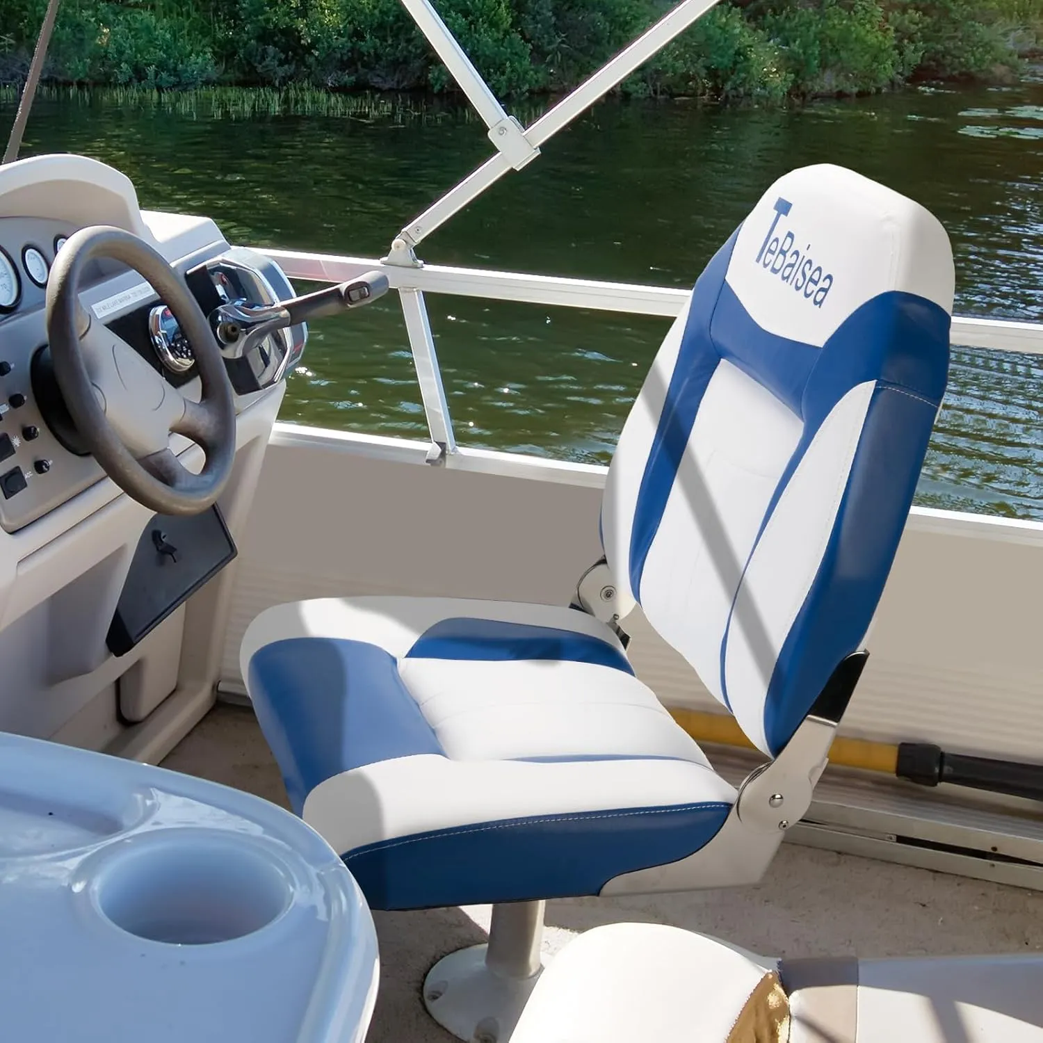 2pcs Boat Seat, Fishing High Back Seat, Folding Boat Seat, Microfiber Leather Seat Wear Resistant Waterproof Sunproof 316 Stainless Steel Hinges (Blue   White)