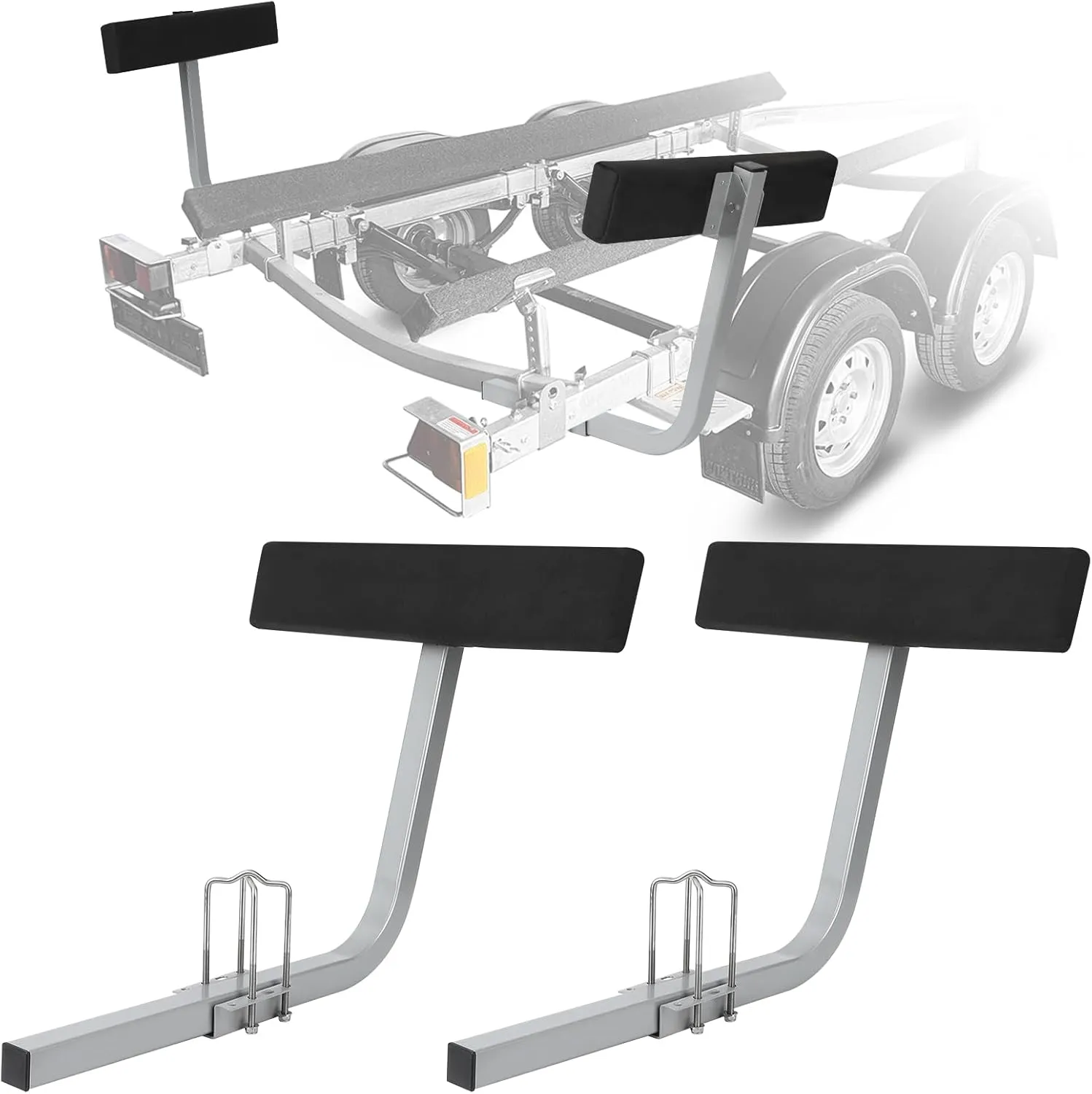 2PCS Boat Trailer Guides, 20" Inch Carpeted Guide On Tilting Side Bunks, 2 Foot Bunk Boards Kit, with Mounting Frames and Hardware for High Beam, Box, C-Channel Trailers