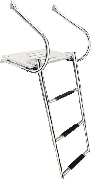 3-Step ABS New Telescoping Boat Ladder | Stainless Steel Swim Platform with Handrails | 400lb Capacity | Collapsible for Pontoon, Dock & Yacht