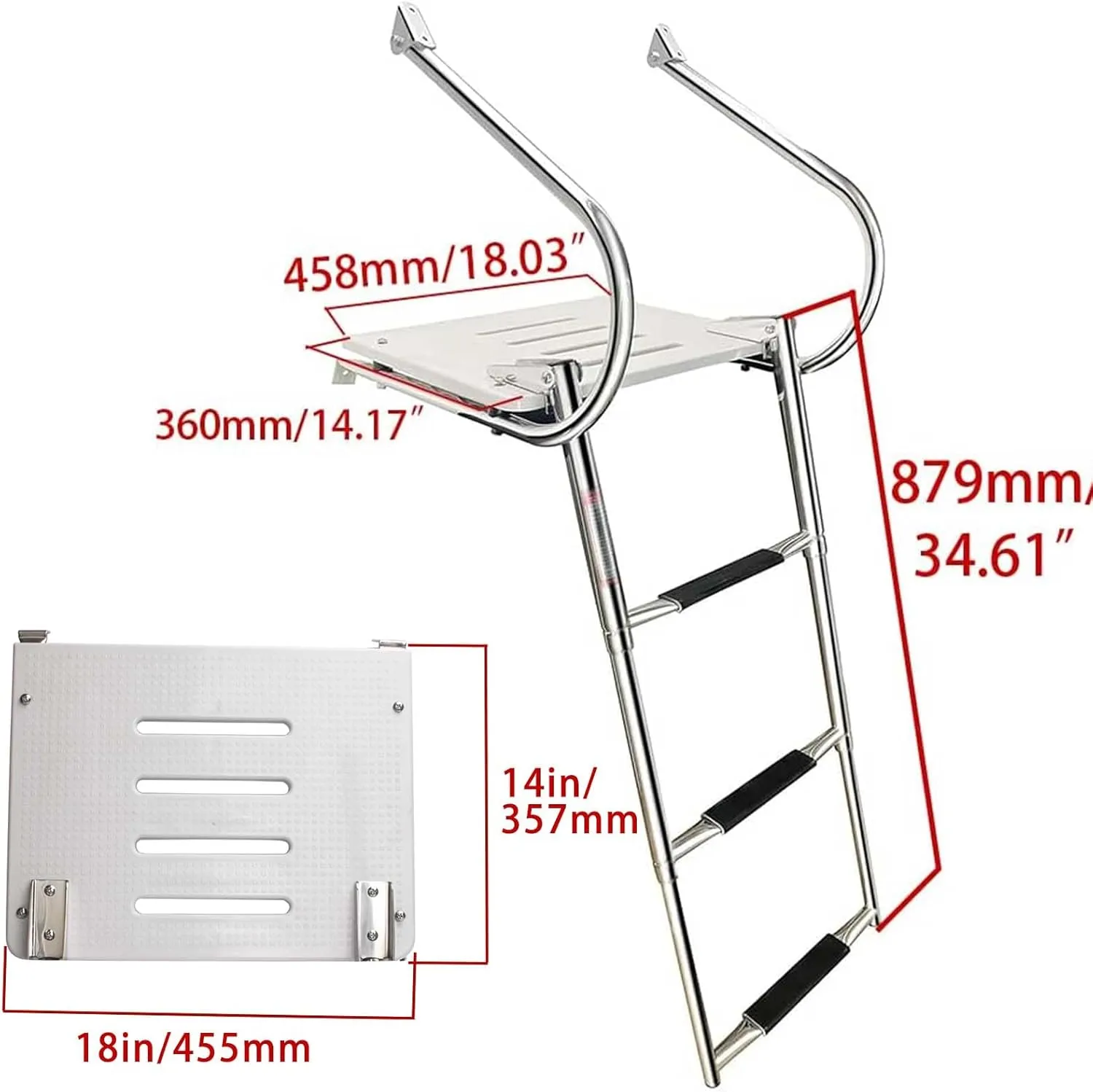3-Step ABS New Telescoping Boat Ladder | Stainless Steel Swim Platform with Handrails | 400lb Capacity | Collapsible for Pontoon, Dock & Yacht