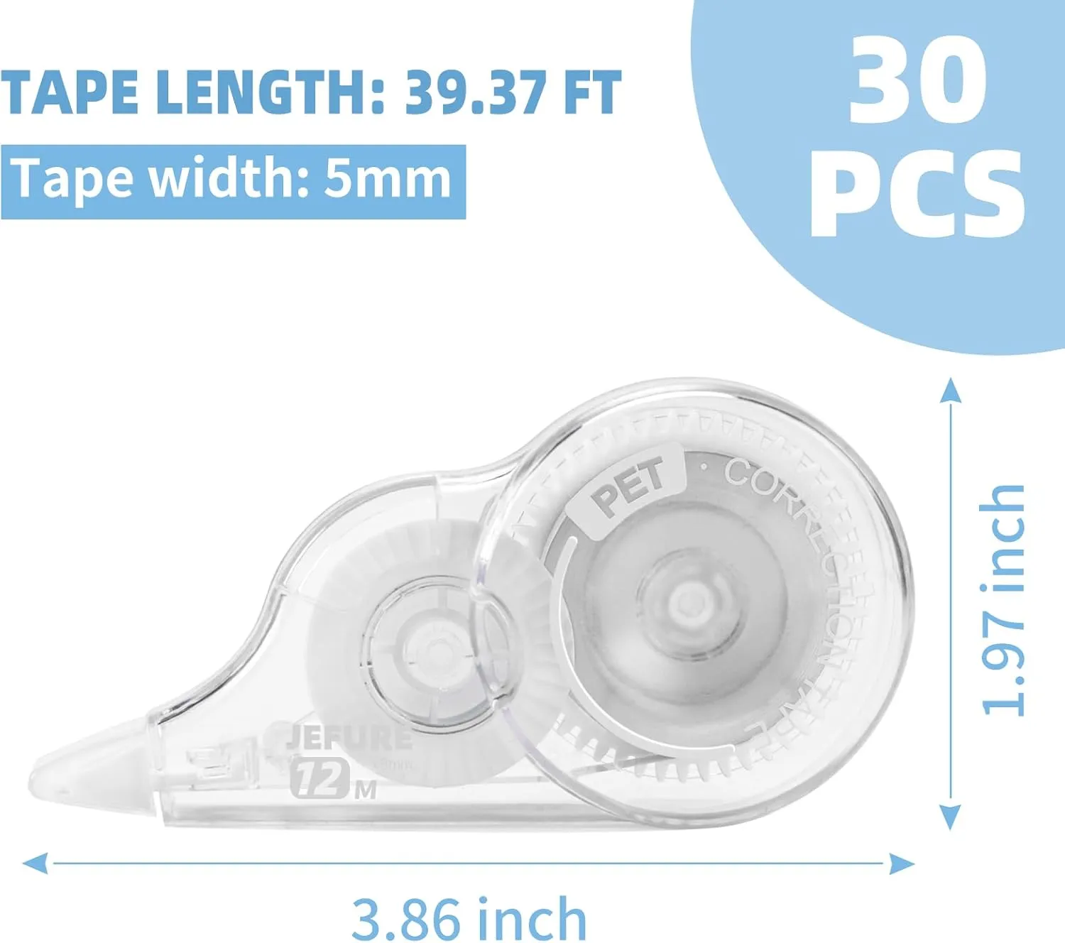 30 Pcs 39.4 Ft Correction Tape, Tear-Resistant Tape Bulk for School, Office, Note Taking, Journal (Tape Width 0.2 in, Clear)