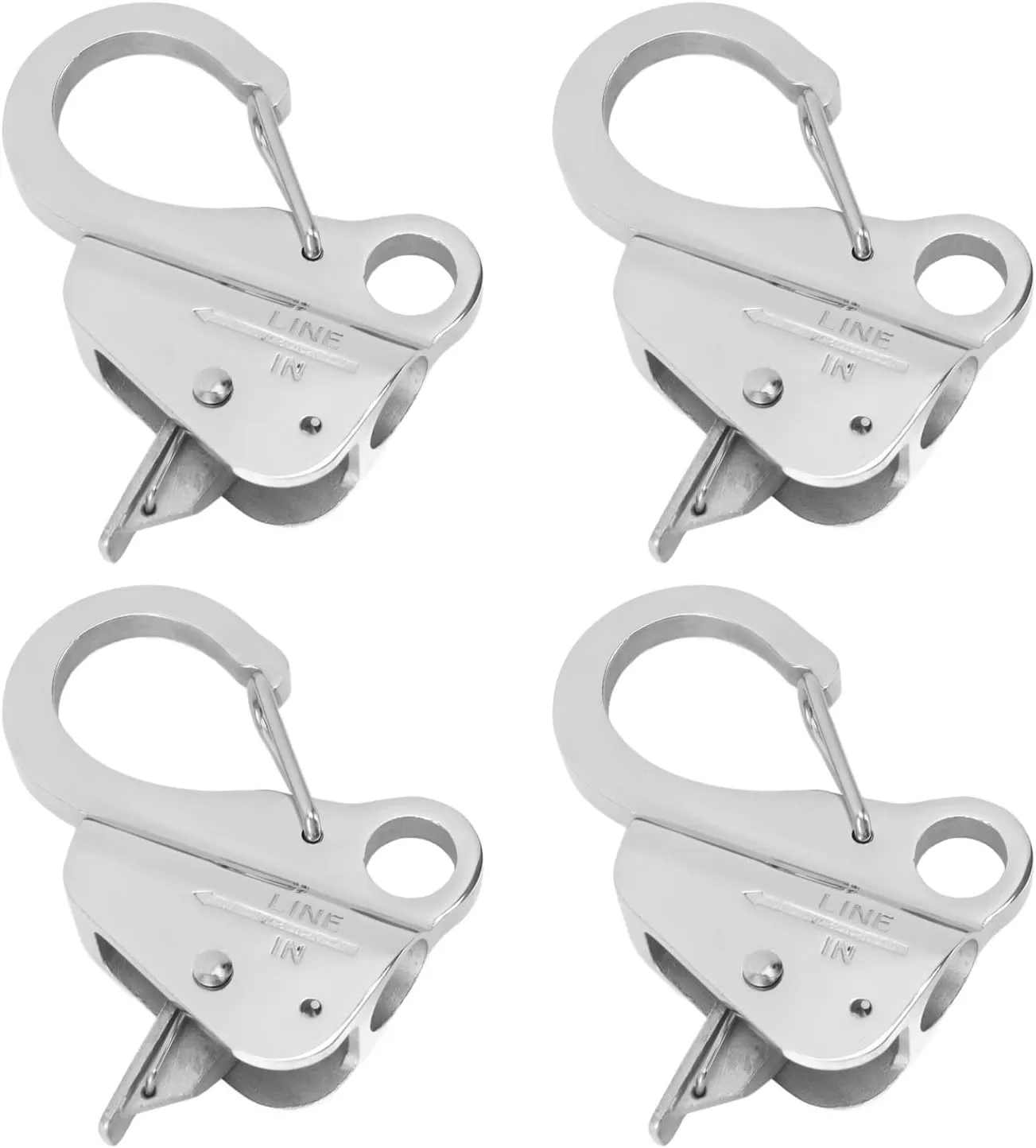 4 Pcs Stainless Steel Boat Anchor Hook for Boats, Mirror Polished Finish, Offering Flexibility, Versatile Quick Release Clip for Anchor Ropes of 3/8 to 5/8 Inch