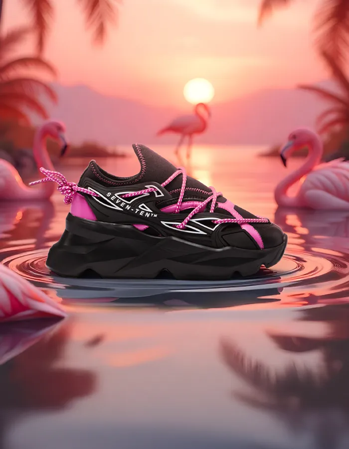 743 Flamink Pink & Black Chunky Sneakers