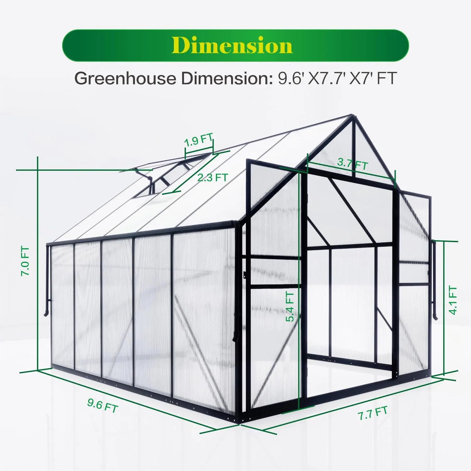 8x10 FT Greenhouse for Outdoors, Polycarbonate Green House with Adjustable Roof Vent and Rain Gutter, Aluminum Large Walk-in Greenhouse with Quick Setup Structure for Outside Garden Backyard Patio