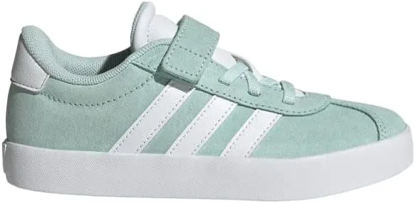 adidas VL Court 3.0 Elastic Lace Sneaker, Halo Mint/White/Black, 12 US Unisex Little Kid