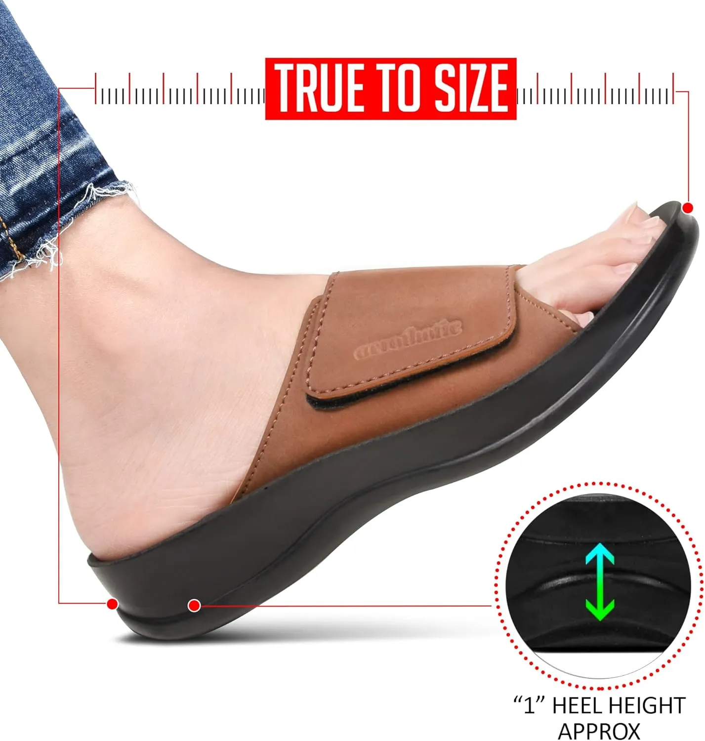 AEROTHOTIC Stylish Adjustable Strap with Hook and Loop Open Toe Comfort Slides for Women