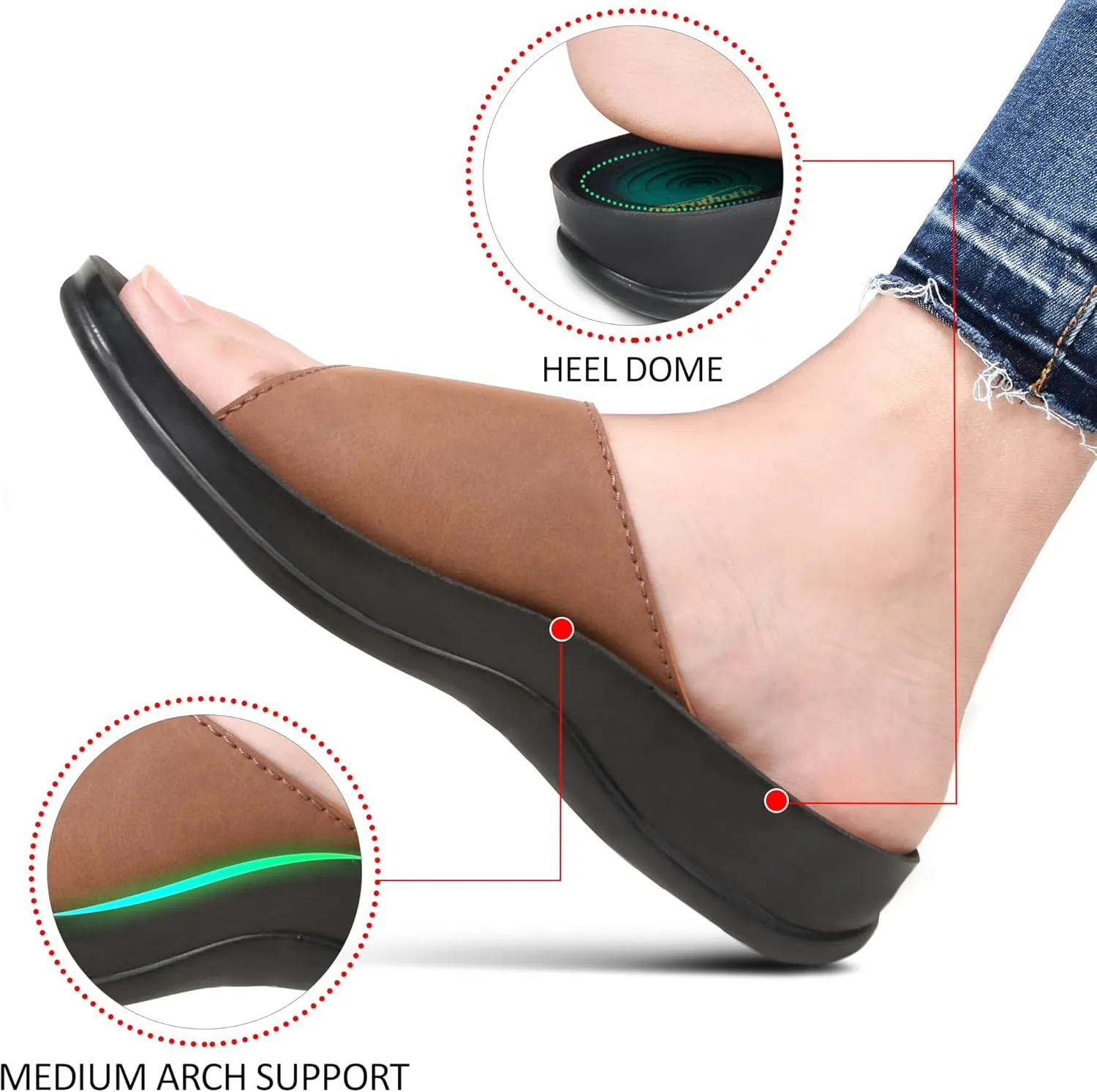AEROTHOTIC Stylish Adjustable Strap with Hook and Loop Open Toe Comfort Slides for Women