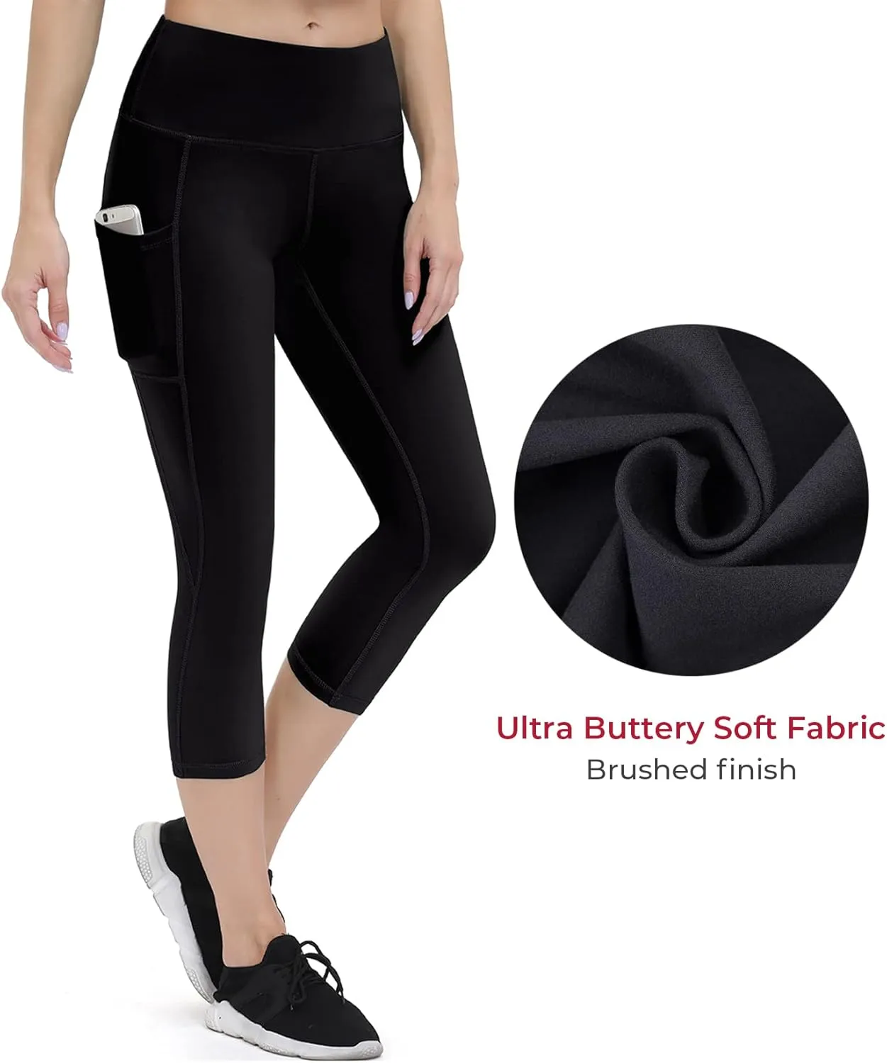 ALONG FIT Anti-Nail Leggings for Women, Non-See-Through Yoga Pants with Phone Pockets, Tummy Control Full-Length/Capri Tights