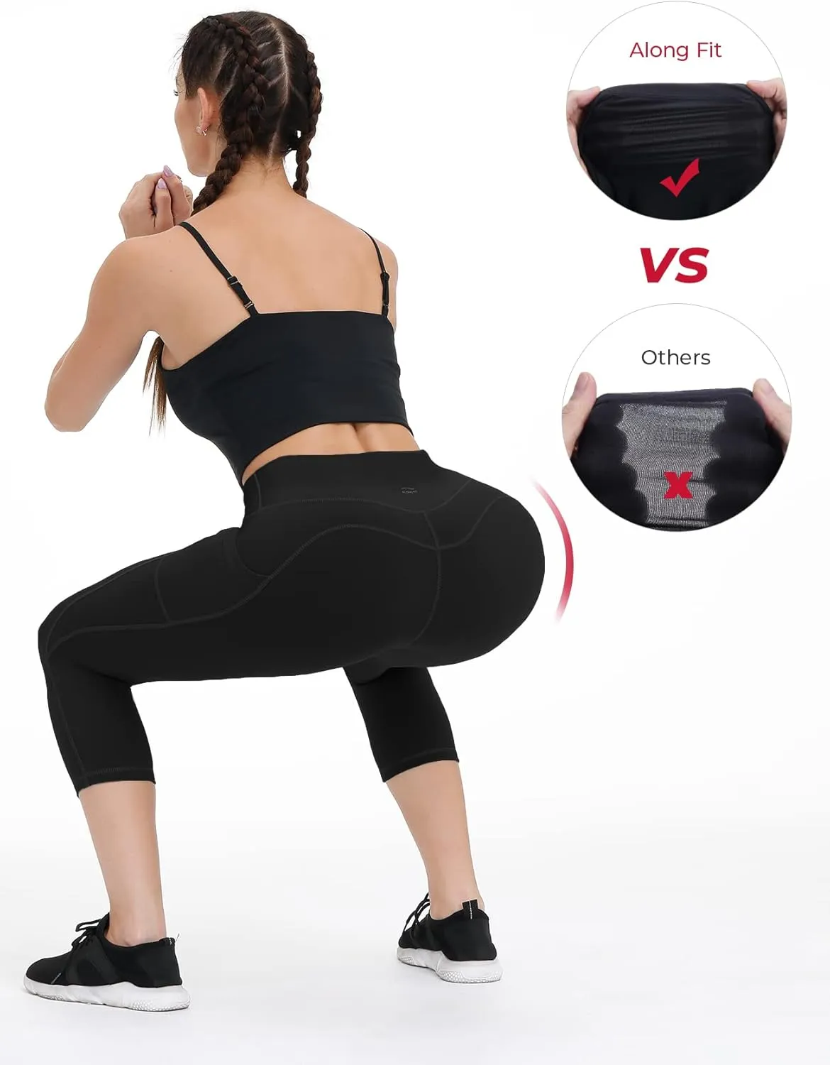 ALONG FIT Anti-Nail Leggings for Women, Non-See-Through Yoga Pants with Phone Pockets, Tummy Control Full-Length/Capri Tights