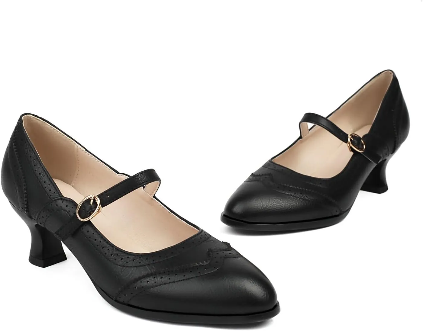 Alsoloveu Women's Mary Jane Oxford Pumps Round Toe Low Heel Wingtip Shoes Retro Party Dress Shoes
