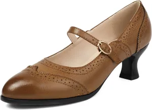 Alsoloveu Women's Mary Jane Oxford Pumps Round Toe Low Heel Wingtip Shoes Retro Party Dress Shoes