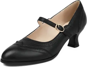 Alsoloveu Women's Mary Jane Oxford Pumps Round Toe Low Heel Wingtip Shoes Retro Party Dress Shoes