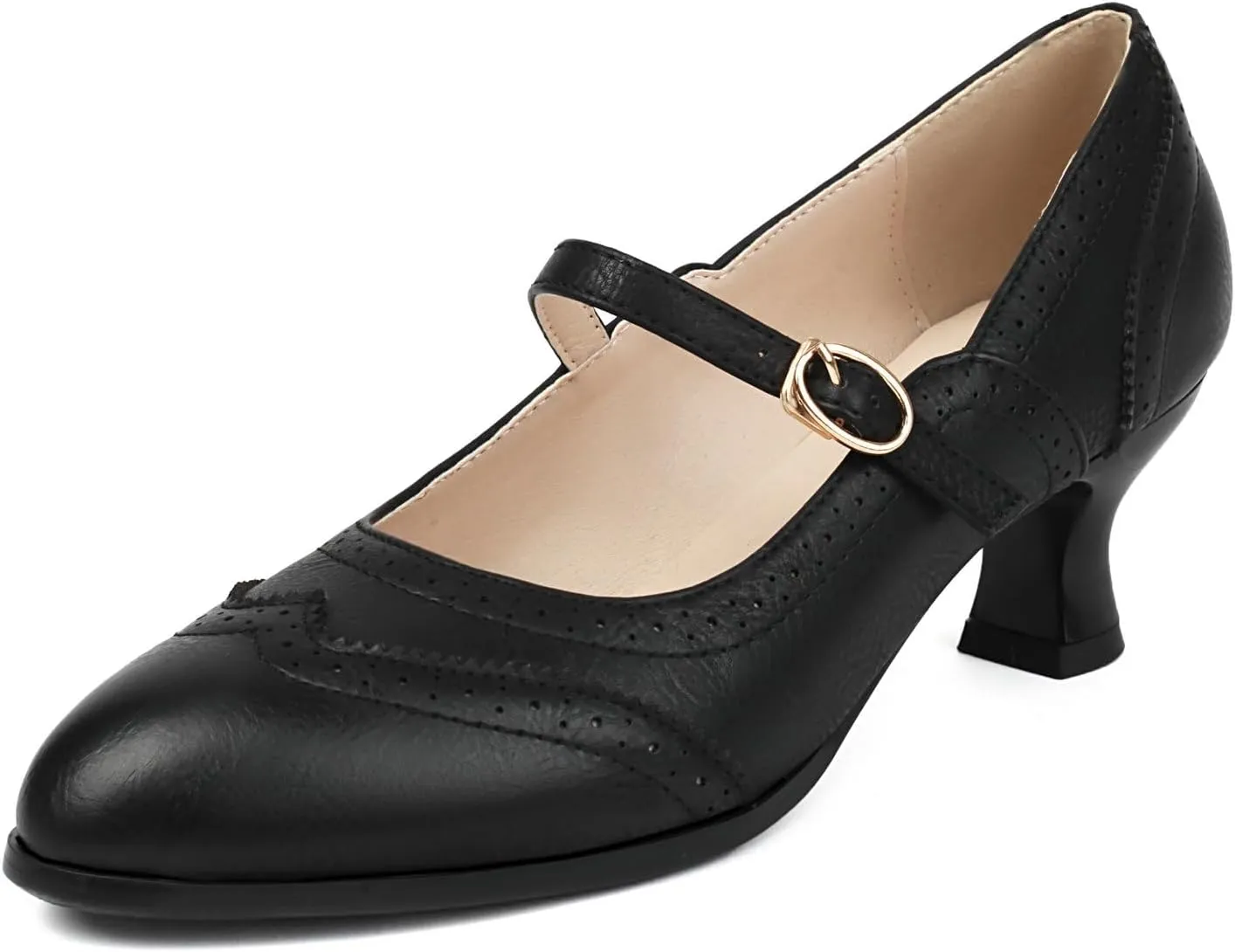 Alsoloveu Women's Mary Jane Oxford Pumps Round Toe Low Heel Wingtip Shoes Retro Party Dress Shoes
