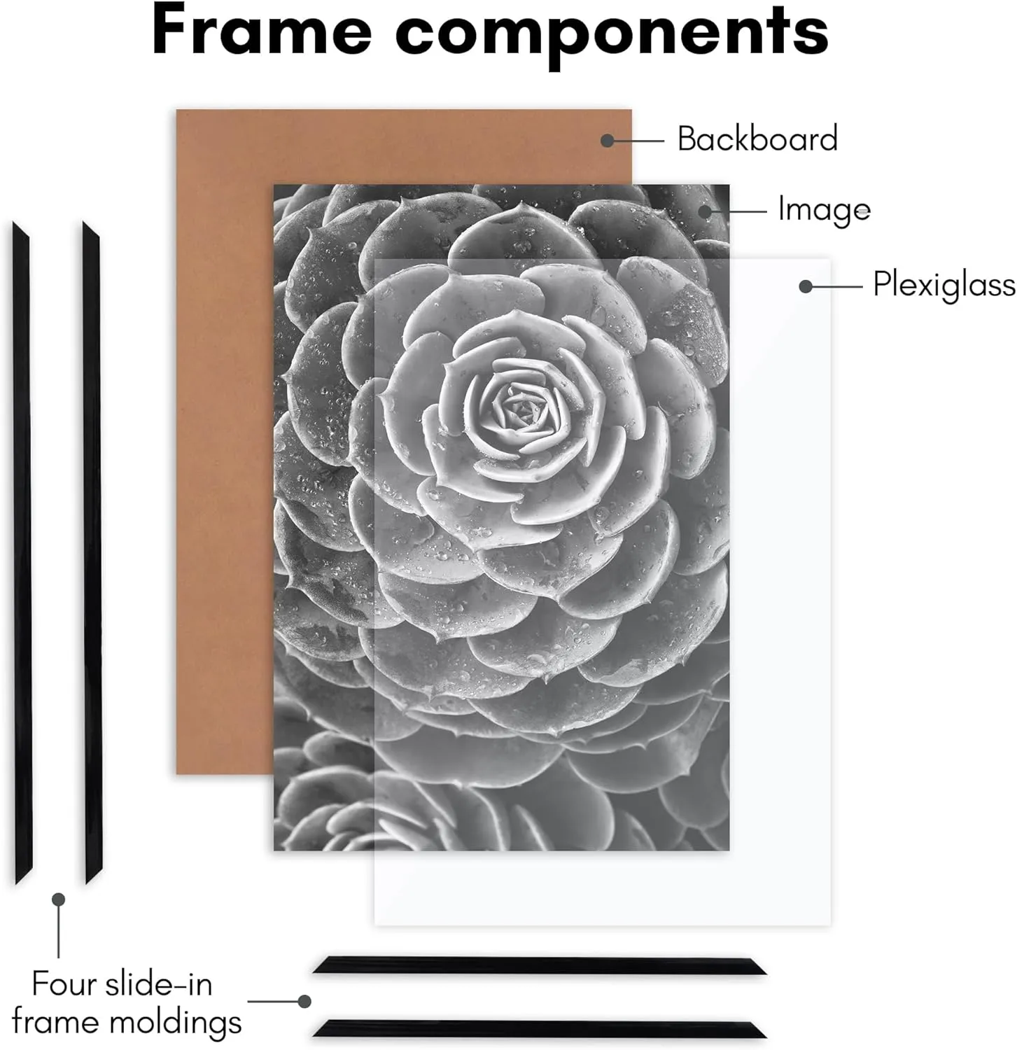 Americanflat 13x19 Picture Frame with Polished Front Cover - Set of 3 - Slide-In Photo Frame with Buildable Molding - Fusion Collection - Picture Frames for Wall Display - Black