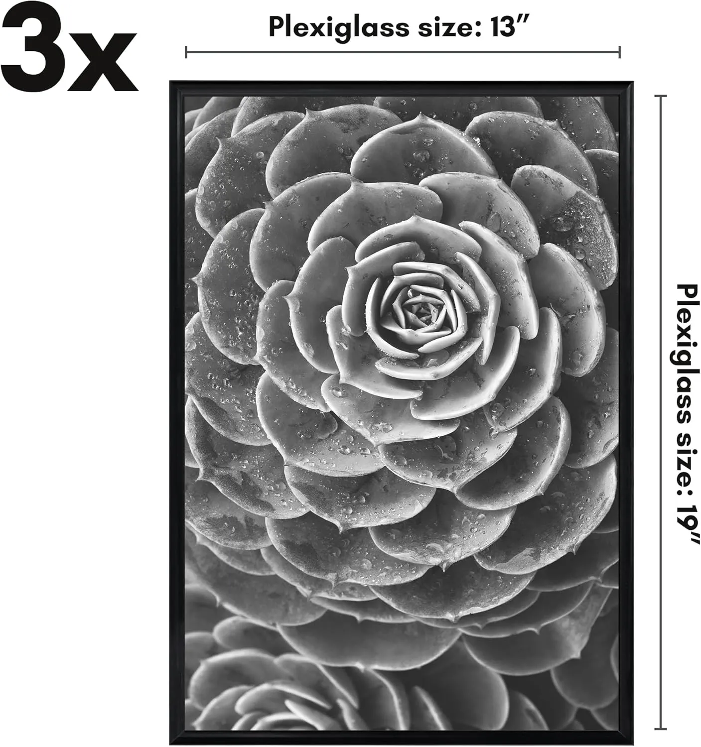 Americanflat 13x19 Picture Frame with Polished Front Cover - Set of 3 - Slide-In Photo Frame with Buildable Molding - Fusion Collection - Picture Frames for Wall Display - Black