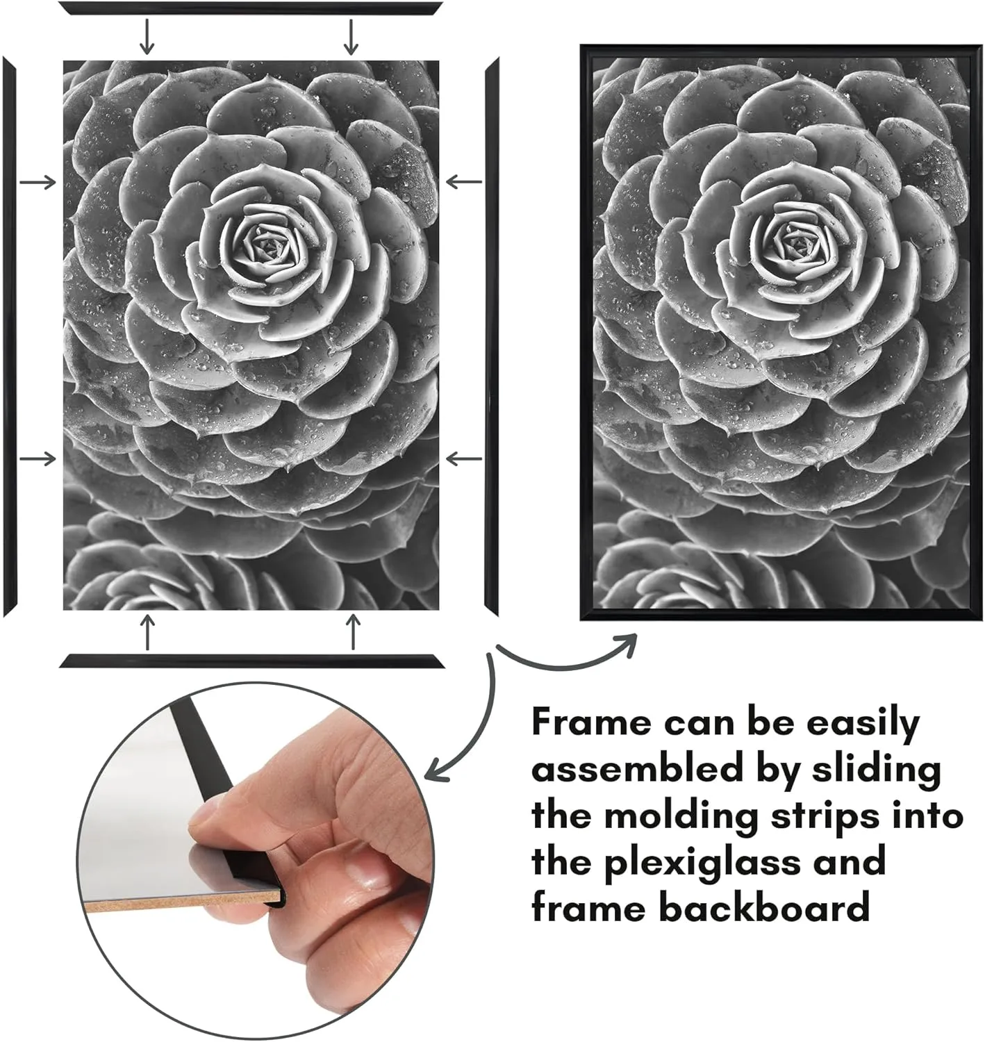 Americanflat 13x19 Picture Frame with Polished Front Cover - Set of 3 - Slide-In Photo Frame with Buildable Molding - Fusion Collection - Picture Frames for Wall Display - Black