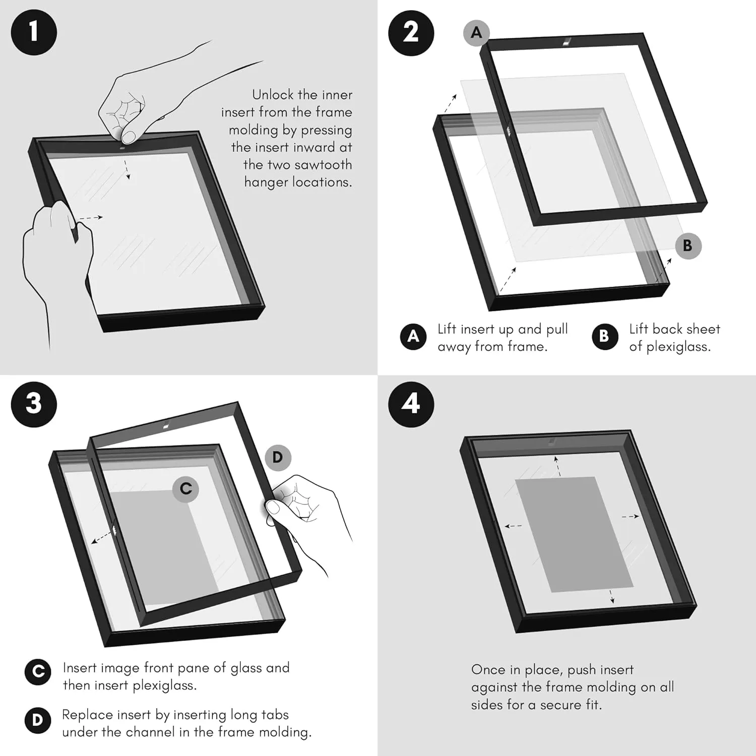 Americanflat 13x19 Picture Frame with Polished Front Cover - Set of 3 - Slide-In Photo Frame with Buildable Molding - Fusion Collection - Picture Frames for Wall Display - Black