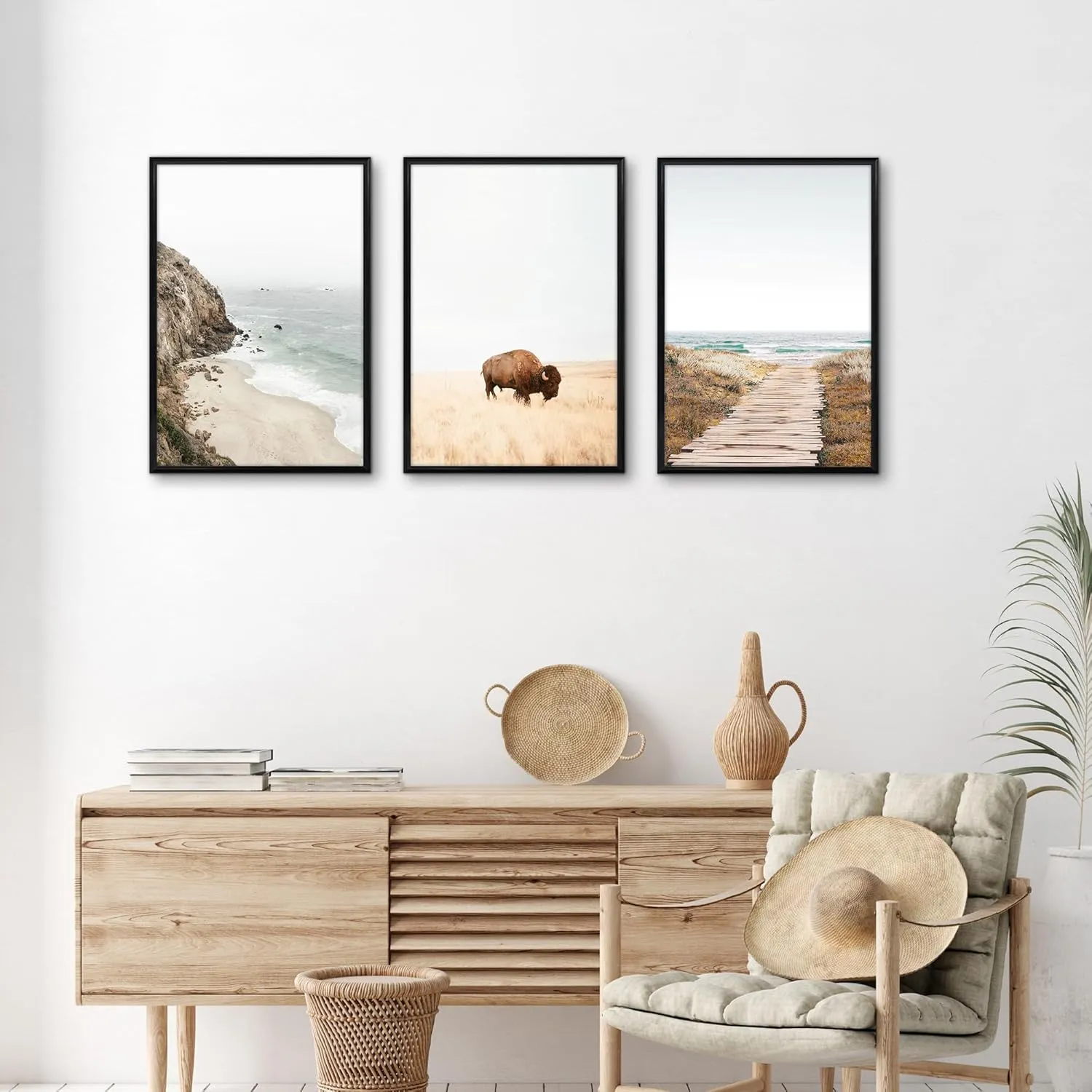 Americanflat 13x19 Picture Frame with Polished Front Cover - Set of 3 - Slide-In Photo Frame with Buildable Molding - Fusion Collection - Picture Frames for Wall Display - Black