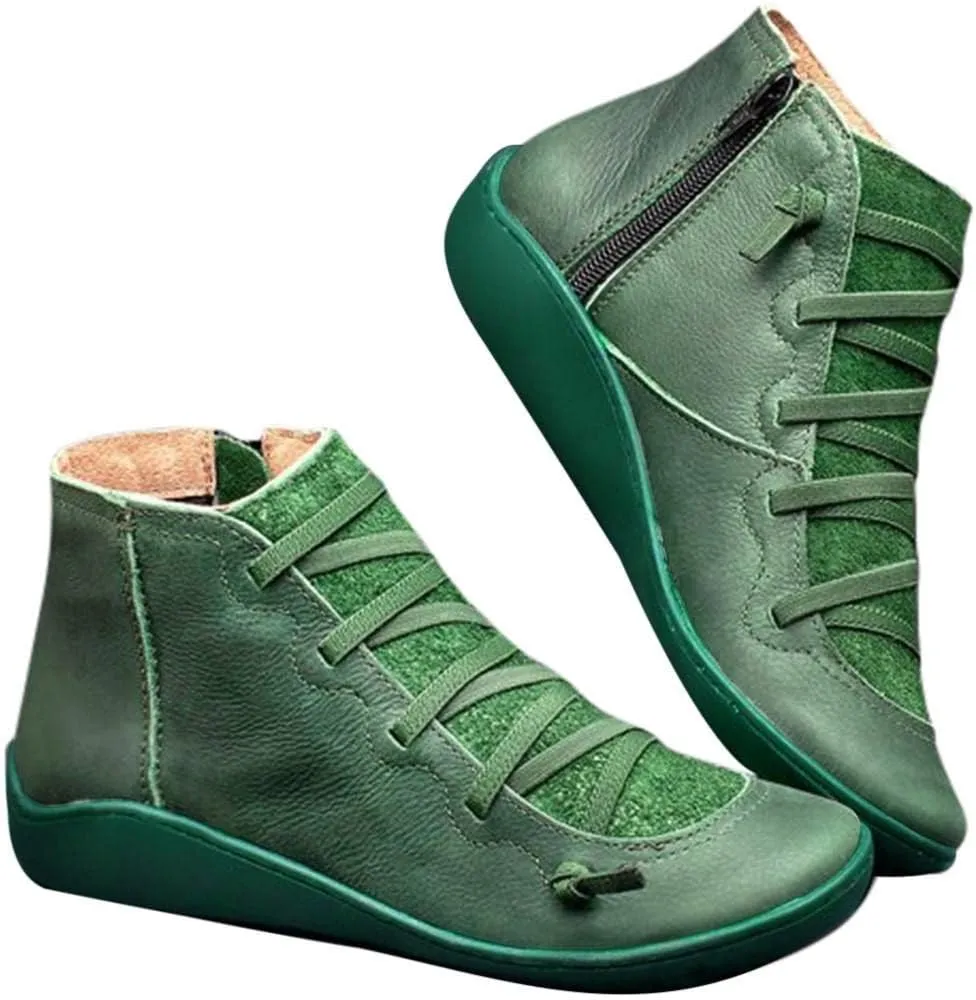 Ankle Boots for Women Arch Support Womens Low Heel Fashion Lace Up Zipper Booties Cowboy Cowgirl Walking Short Bootie