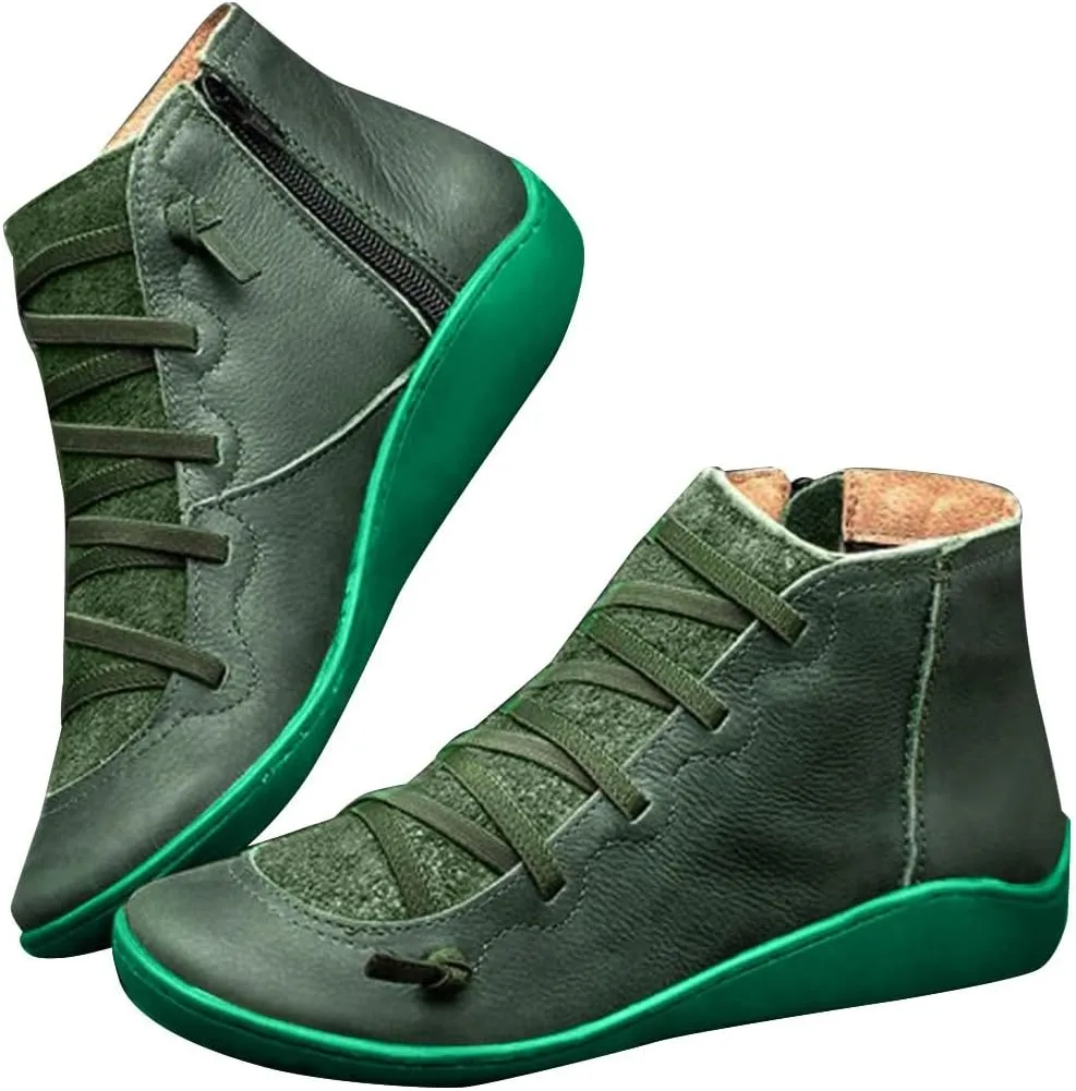 Ankle Boots for Women Arch Support Womens Low Heel Fashion Lace Up Zipper Booties Cowboy Cowgirl Walking Short Bootie