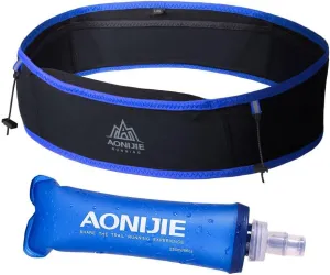 AONIJIE Running Belt Fanny Pack with 250ml Soft Water Bottle Flask for Women Men, Moisture Wicking Waist Pack Great for Marathon Climbing Jogging Cycling, for 6.8in Mobile Phone (Black Blue: L/XL)