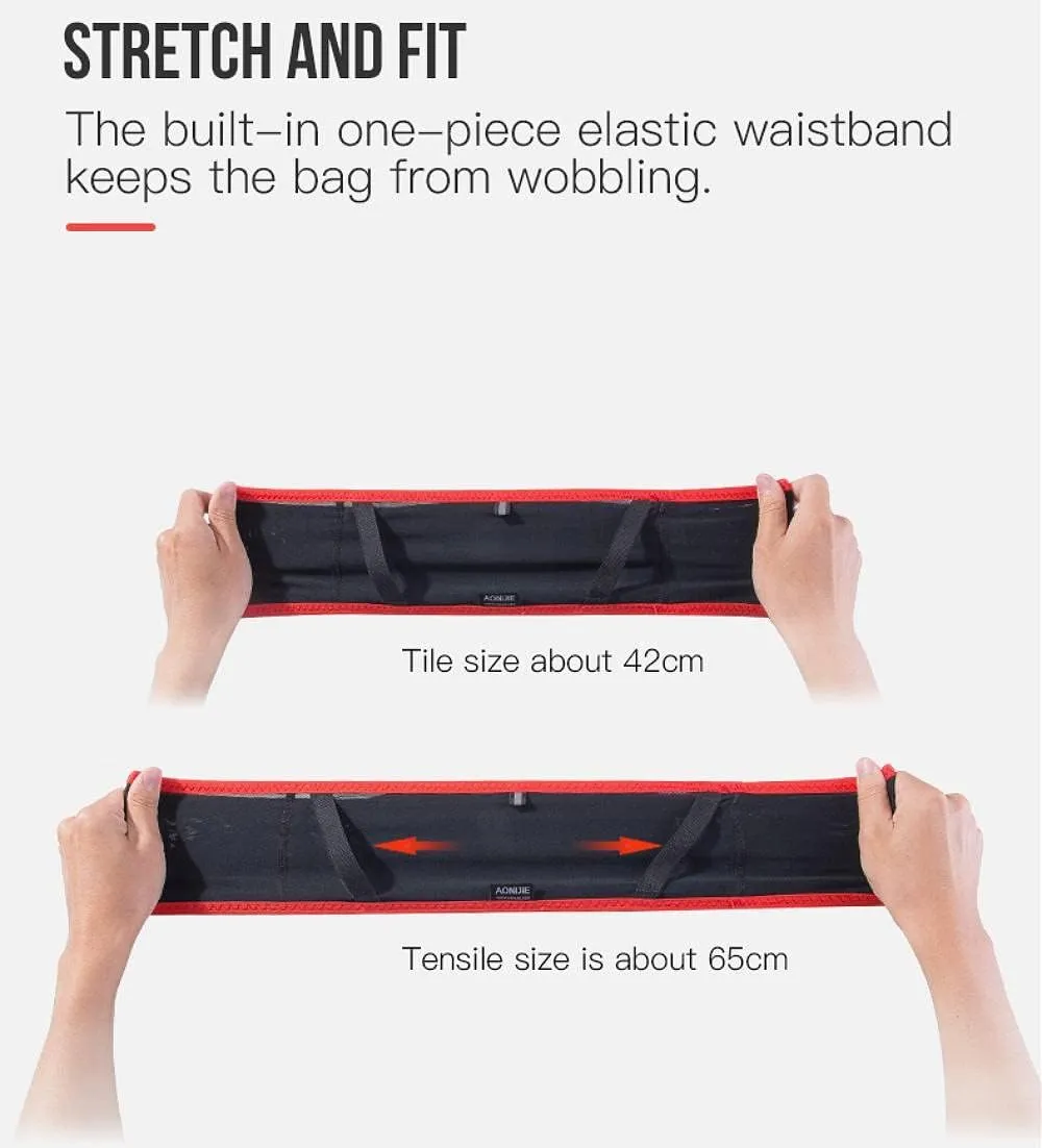AONIJIE Running Belt Fanny Pack with 250ml Soft Water Bottle Flask for Women Men, Moisture Wicking Waist Pack Great for Marathon Climbing Jogging Cycling, for 6.8in Mobile Phone (Black Blue: L/XL)