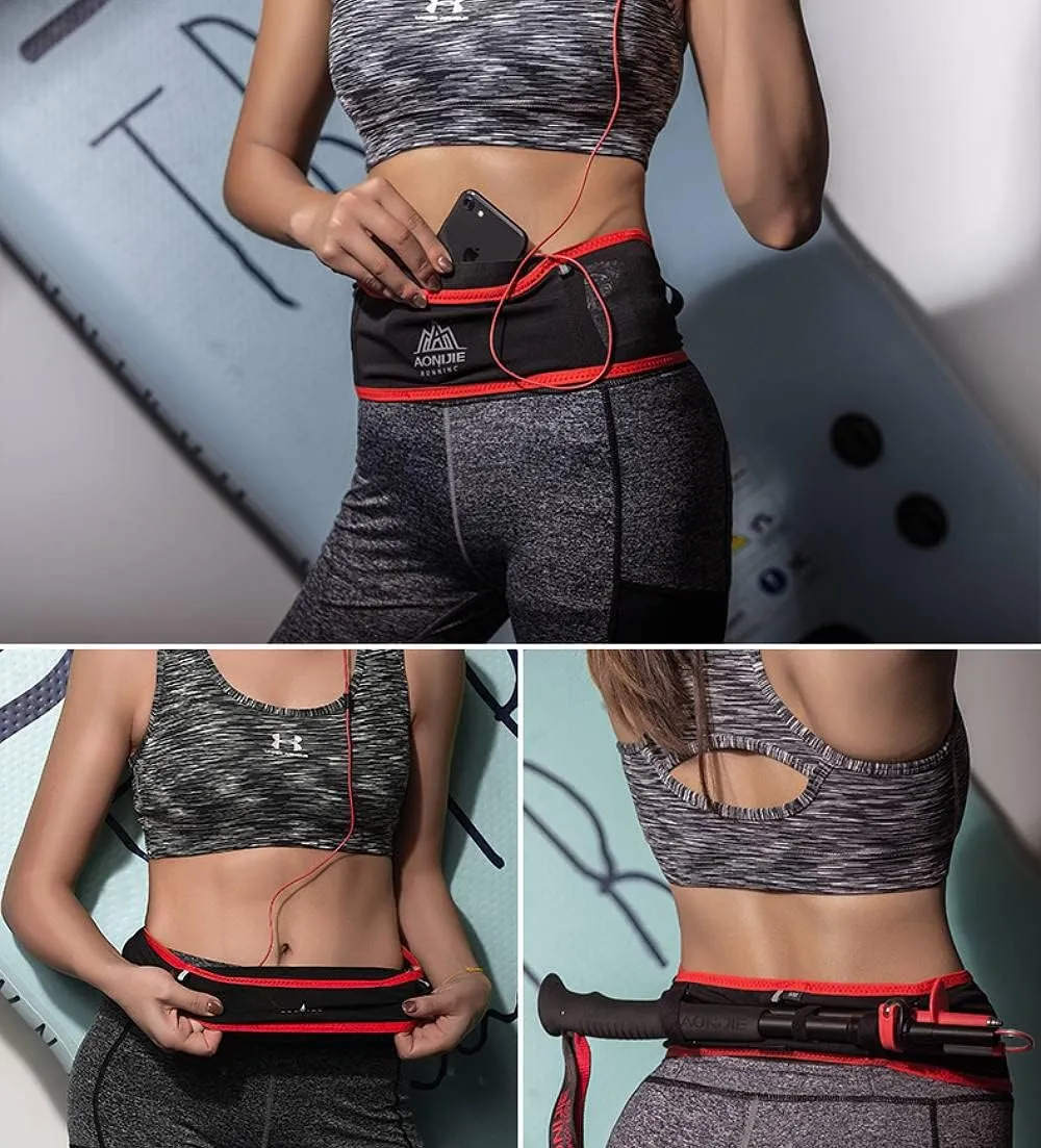 AONIJIE Running Belt Fanny Pack with 250ml Soft Water Bottle Flask for Women Men, Moisture Wicking Waist Pack Great for Marathon Climbing Jogging Cycling, for 6.8in Mobile Phone (Black Blue: L/XL)
