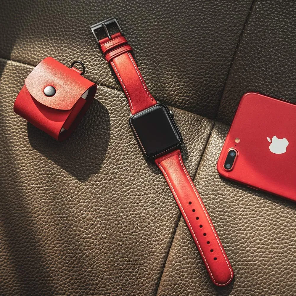Apple Watch Band Size 38/40/41mm, D6 Italian Minerva Box Leather Replacement Strap with Gift Box, Handmade for iWatch SE & Series 9/8/7/6/5/4/3/2/1 (Red)