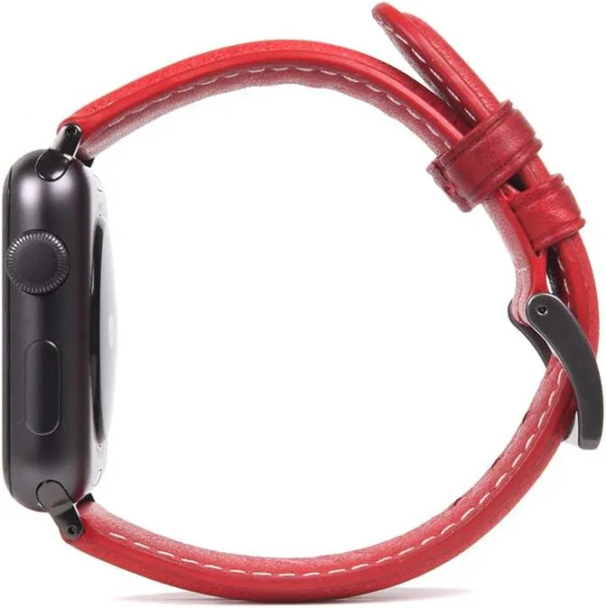 Apple Watch Band Size 38/40/41mm, D6 Italian Minerva Box Leather Replacement Strap with Gift Box, Handmade for iWatch SE & Series 9/8/7/6/5/4/3/2/1 (Red)