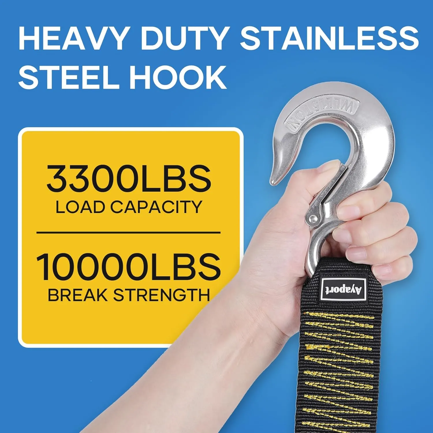 Ayaport Boat Trailer Winch Strap with Hook 2” x 20’ 10000lbs Break Strength Hand Crank Boat Trailer Strap