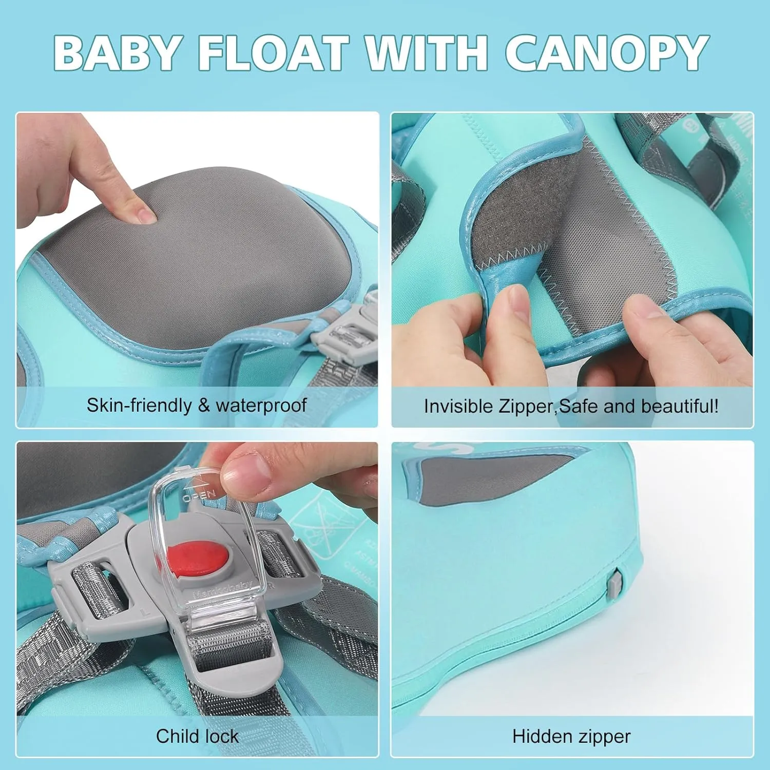 Baby Floats for Pool with Canopy Removable Sun Protection Canopy Mambobaby Float Non Inflatable Upgrade Add Tail Avoid Flip Waterproof Skin-Friendly Infant Swim Float 3-24 Months