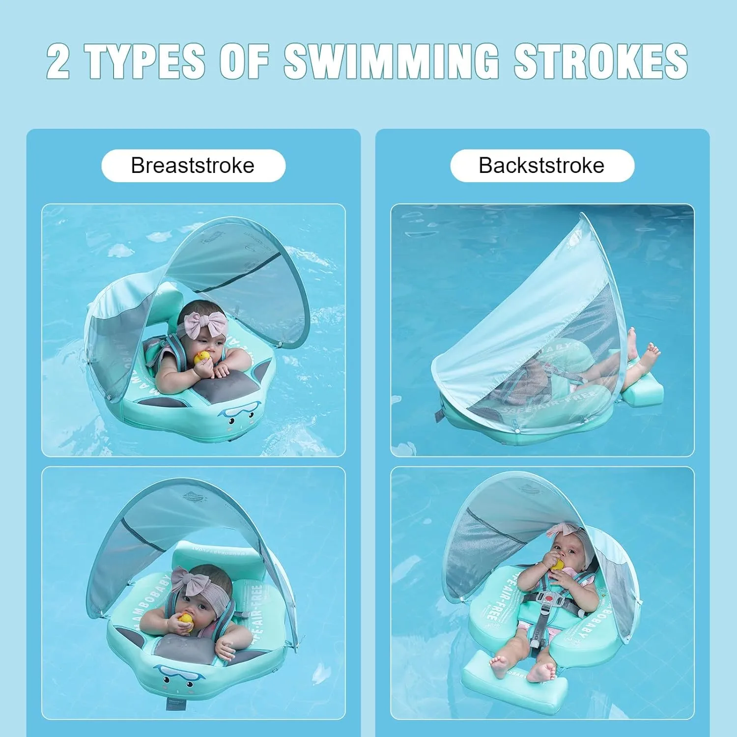 Baby Floats for Pool with Canopy Removable Sun Protection Canopy Mambobaby Float Non Inflatable Upgrade Add Tail Avoid Flip Waterproof Skin-Friendly Infant Swim Float 3-24 Months
