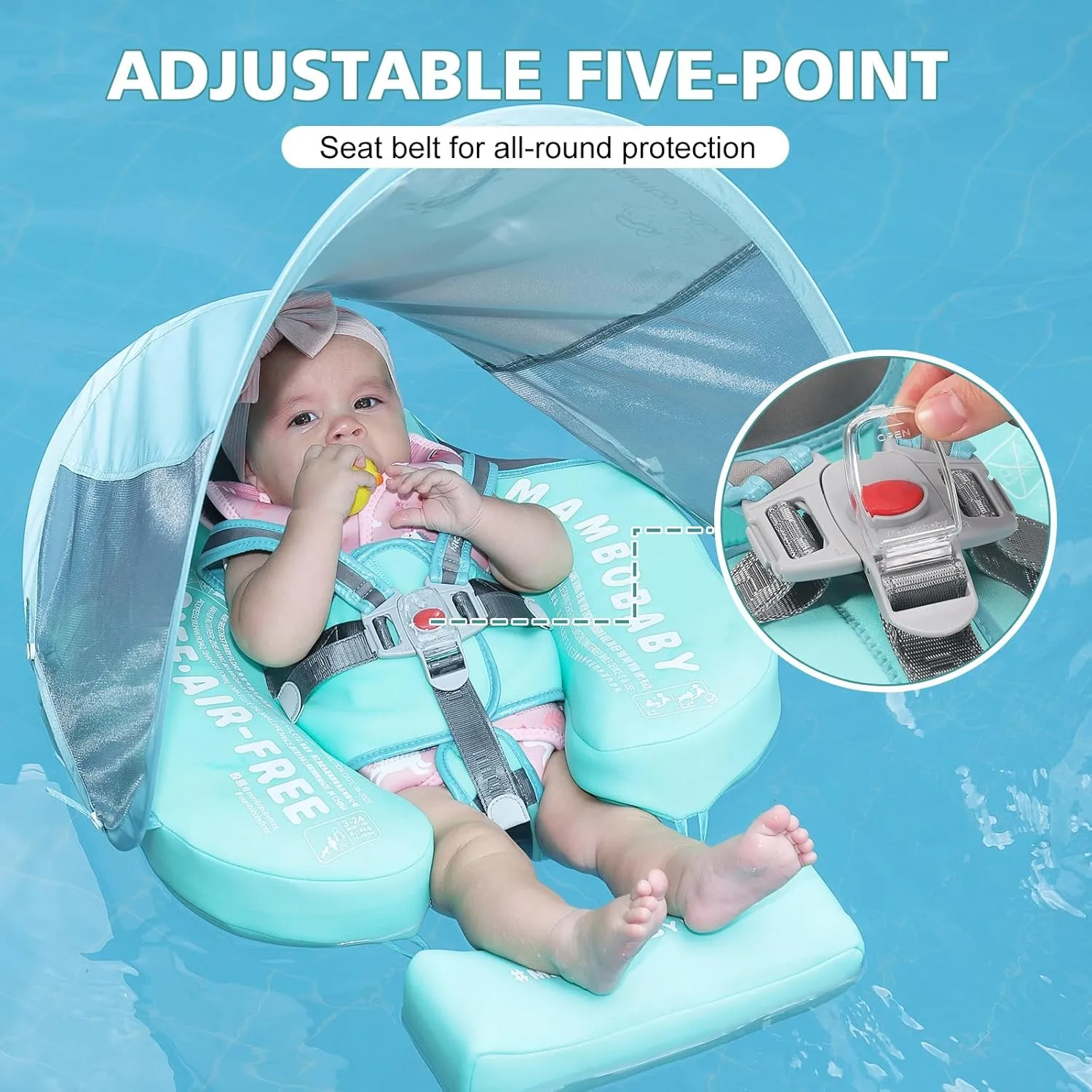 Baby Floats for Pool with Canopy Removable Sun Protection Canopy Mambobaby Float Non Inflatable Upgrade Add Tail Avoid Flip Waterproof Skin-Friendly Infant Swim Float 3-24 Months