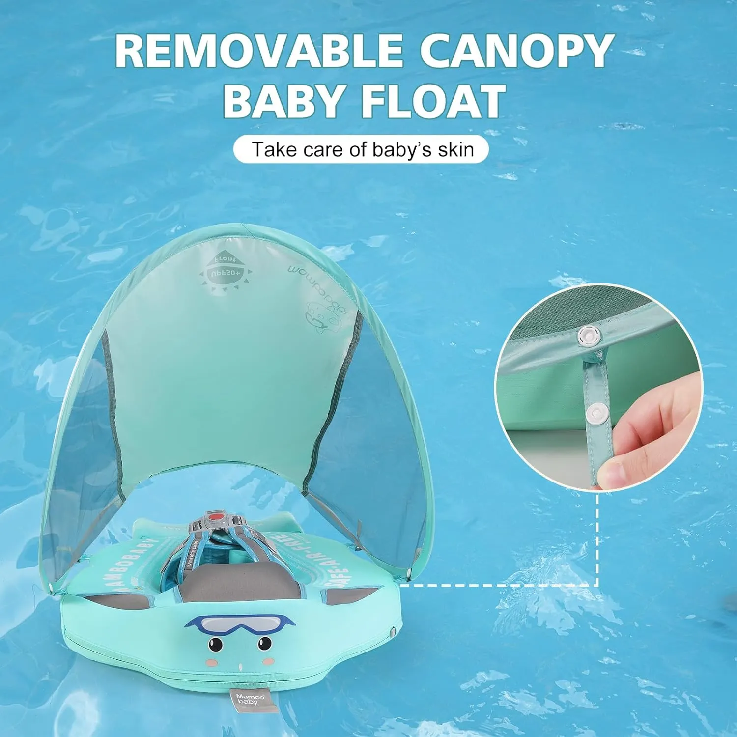Baby Floats for Pool with Canopy Removable Sun Protection Canopy Mambobaby Float Non Inflatable Upgrade Add Tail Avoid Flip Waterproof Skin-Friendly Infant Swim Float 3-24 Months