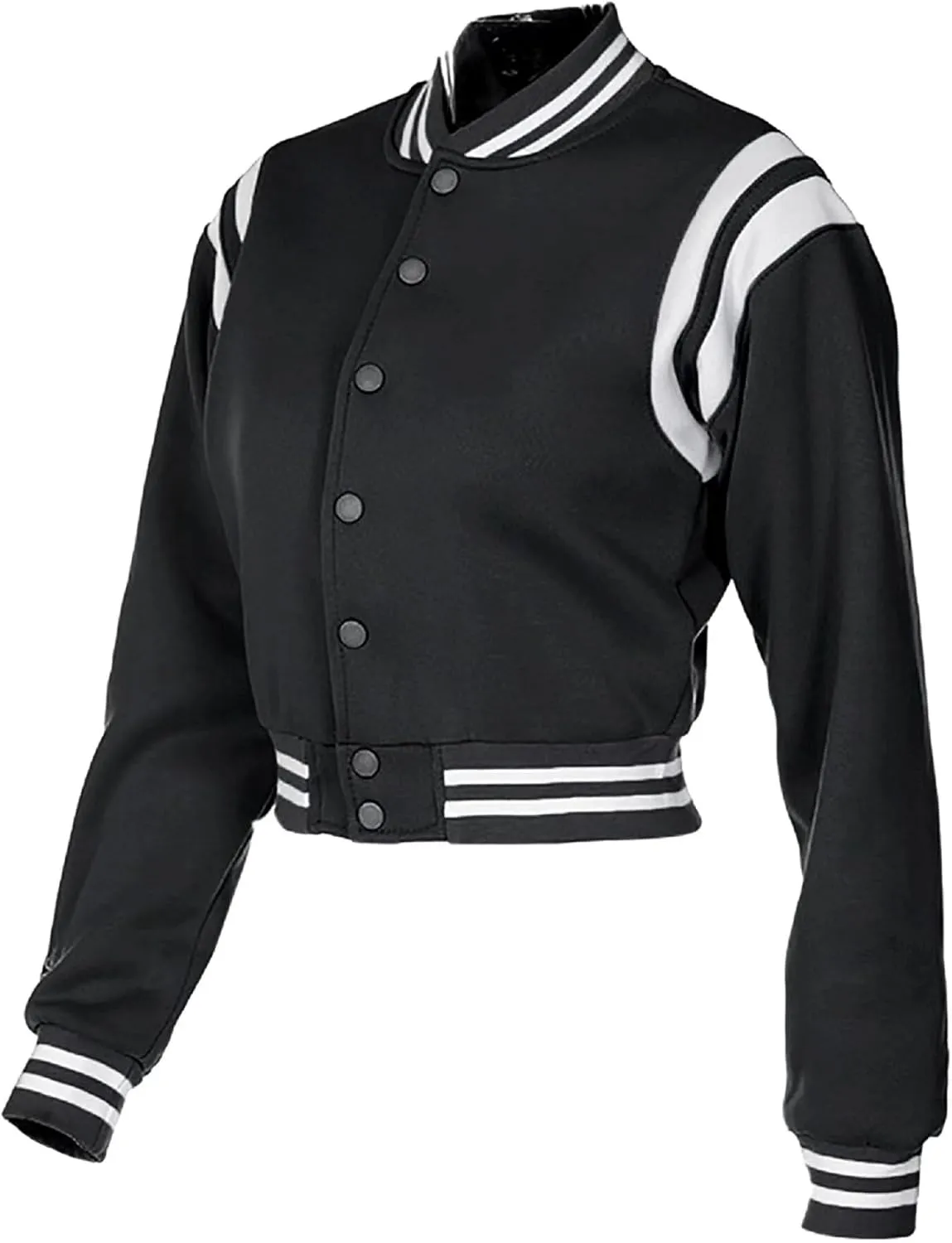 babyhealthy Women Cropped Varsity Jacket Retro Baseball Jacket Bomber Coat Streetwear
