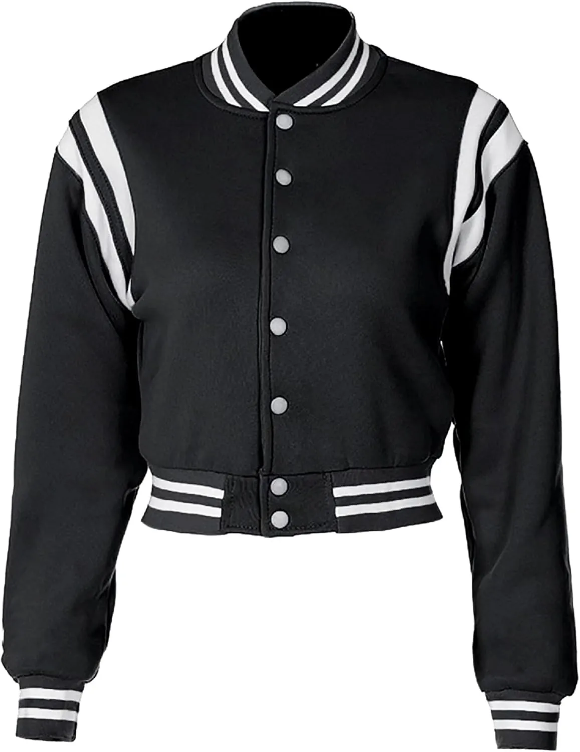 babyhealthy Women Cropped Varsity Jacket Retro Baseball Jacket Bomber Coat Streetwear